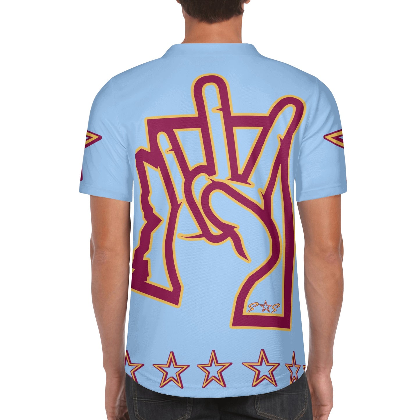 Sun Devil ForkZona S.O.S Edition Mens Sky Blue Short Sleeve Baseball Jersey