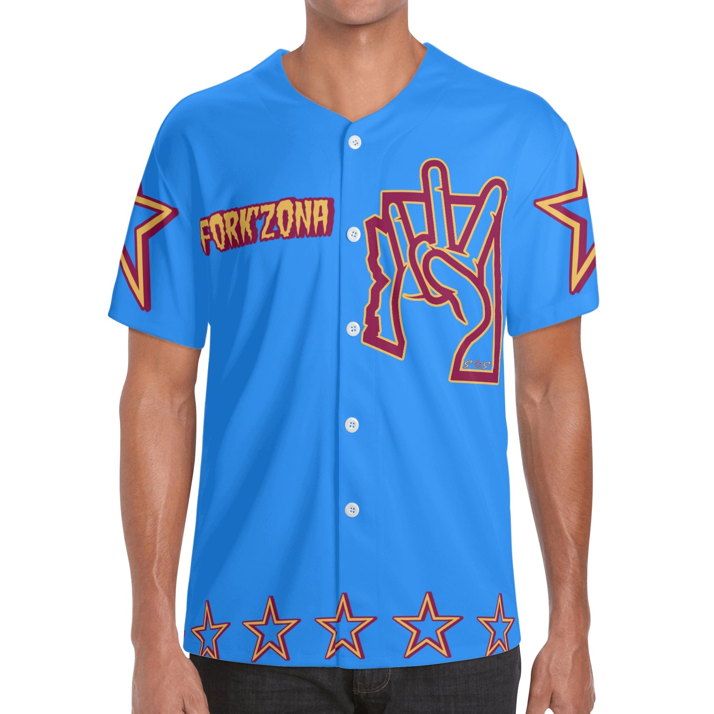 Sun Devil ForkZona S.O.S Edition Mens Blue Short Sleeve Baseball Jersey