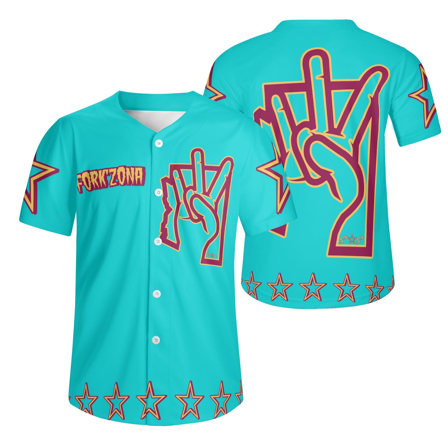 Sun Devil ForkZona S.O.S Edition Mens Turquoise Short Sleeve Baseball Jersey