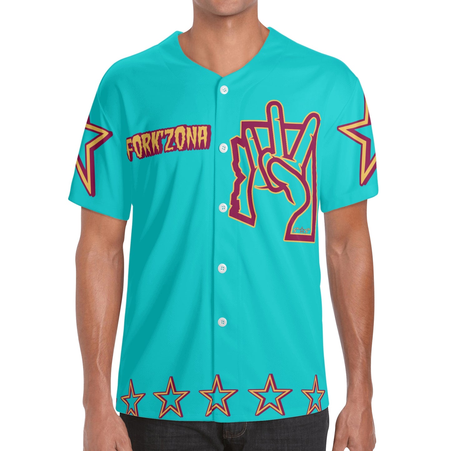 Sun Devil ForkZona S.O.S Edition Mens Turquoise Short Sleeve Baseball Jersey