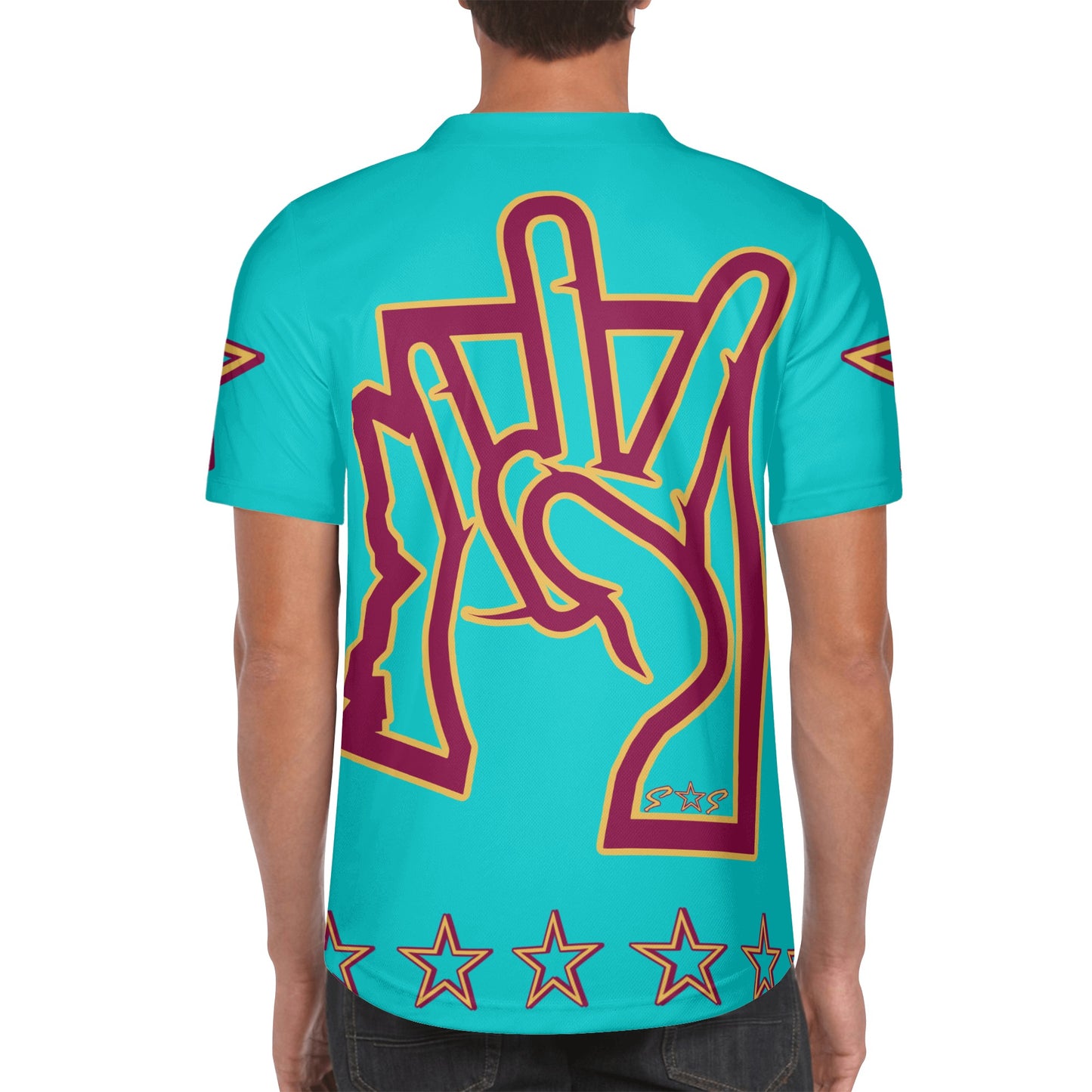 Sun Devil ForkZona S.O.S Edition Mens Turquoise Short Sleeve Baseball Jersey