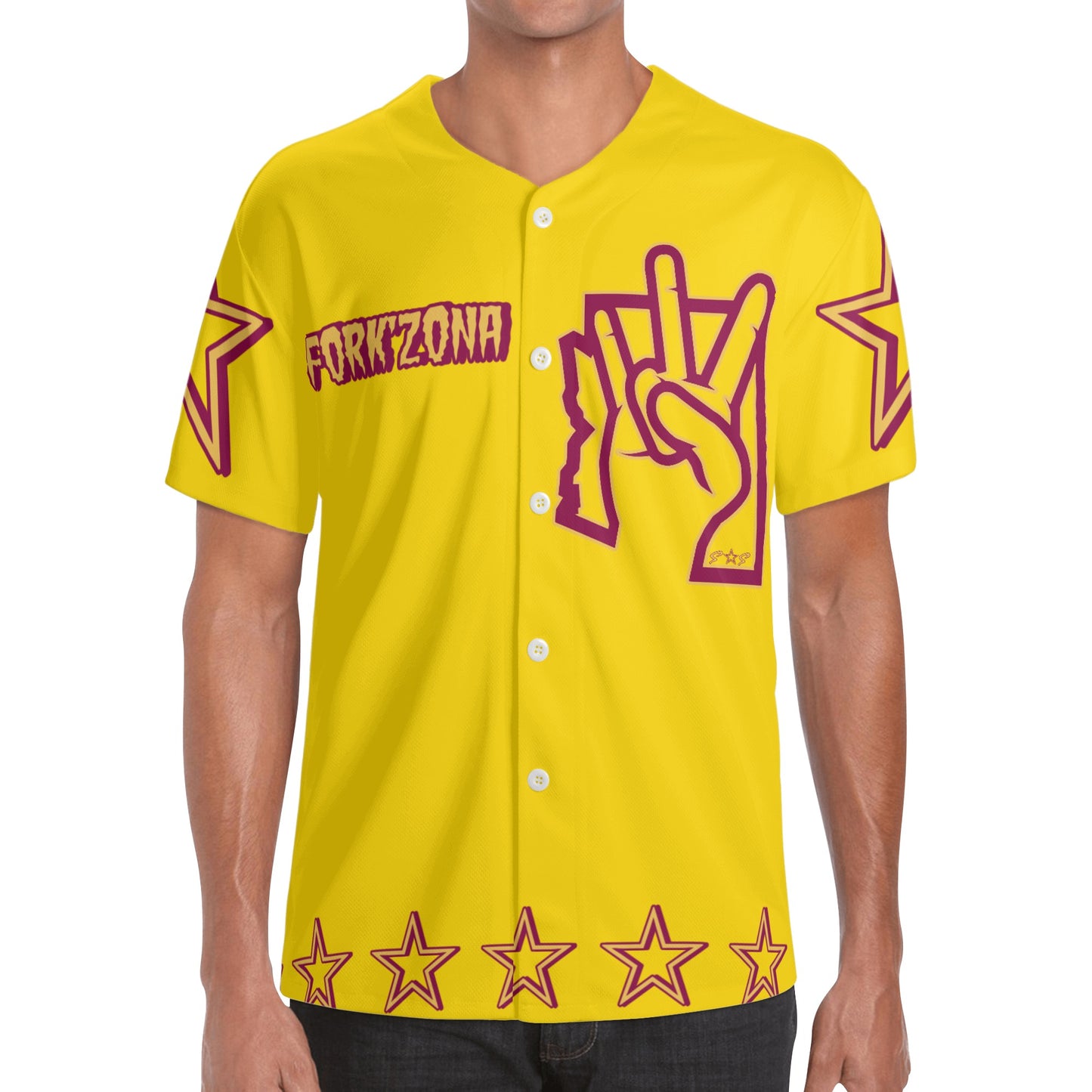 Sun Devil ForkZona S.O.S Edition Mens Gold Short Sleeve Baseball Jersey