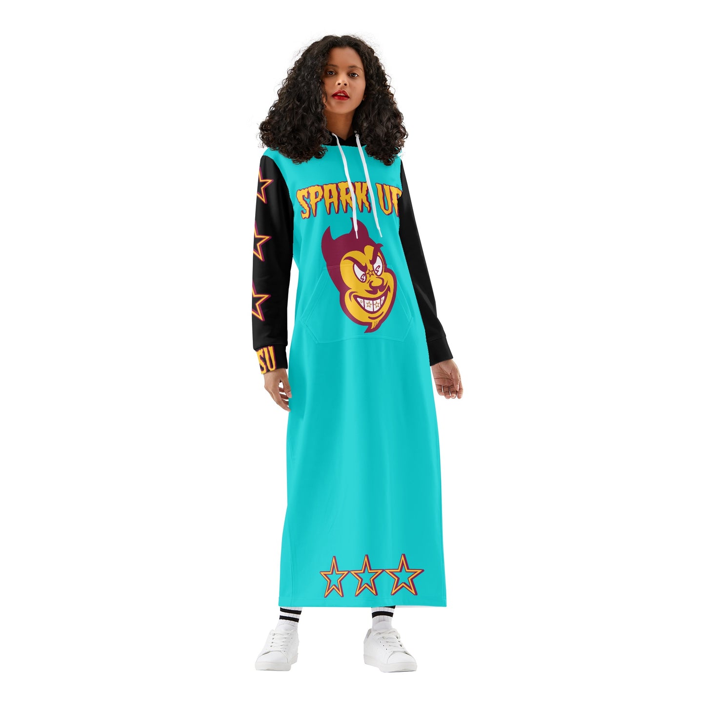 Sun Devil S.O.S Spark Up Edition Womens Black/Turquoise Long Hoodie Dress