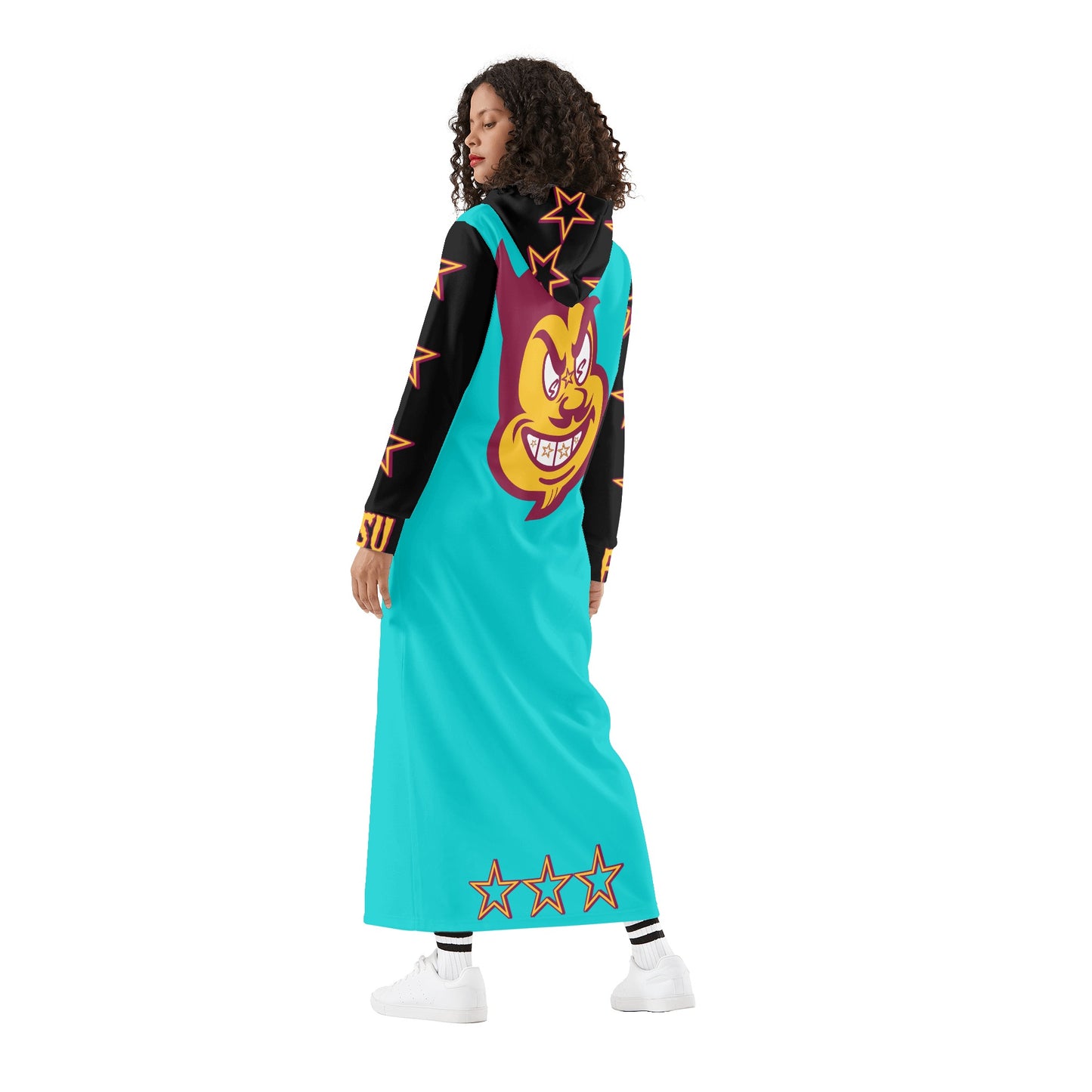 Sun Devil S.O.S Spark Up Edition Womens Black/Turquoise Long Hoodie Dress