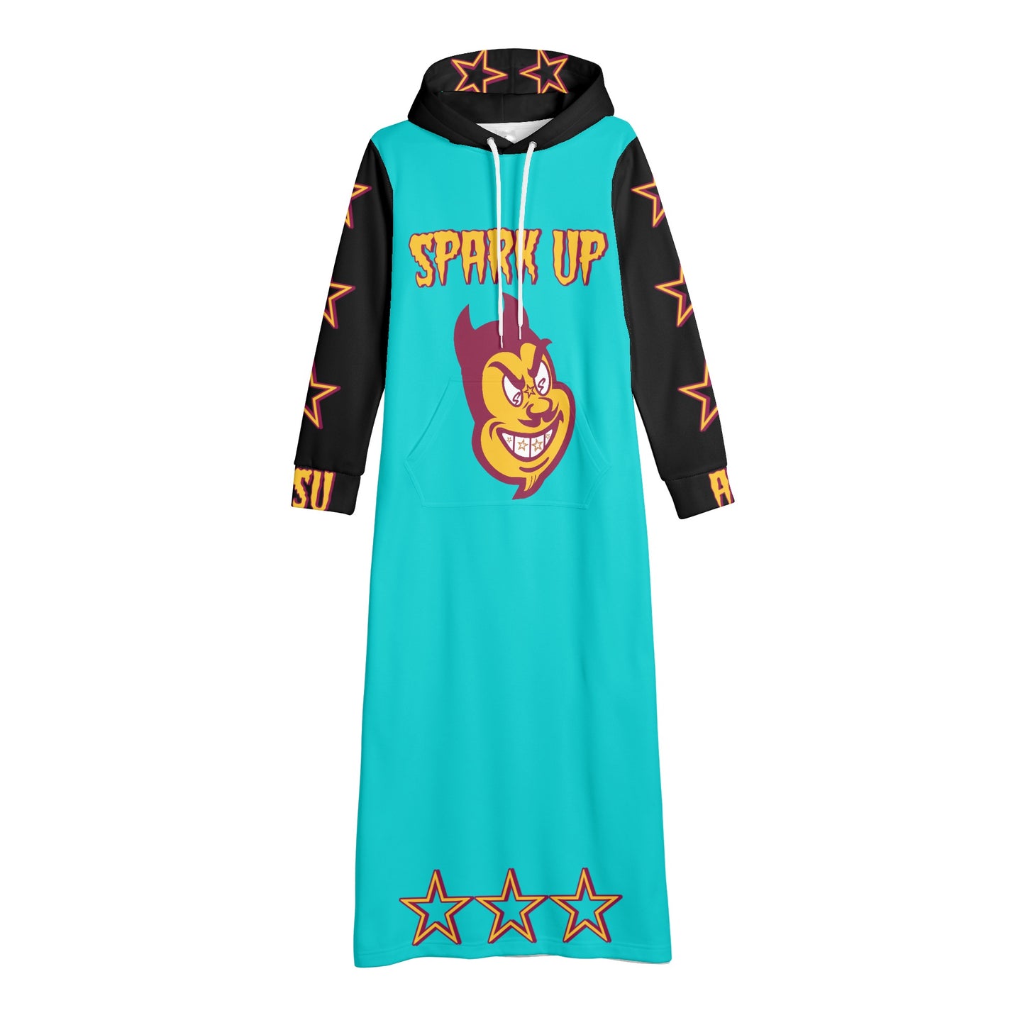 Sun Devil S.O.S Spark Up Edition Womens Black/Turquoise Long Hoodie Dress