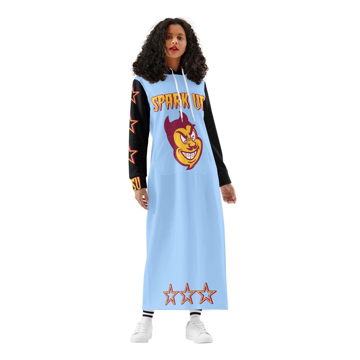 Sun Devil S.O.S Spark Up Edition Womens Black/SkyBlue Long Hoodie Dress