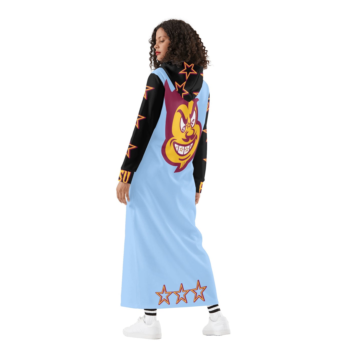 Sun Devil S.O.S Spark Up Edition Womens Black/SkyBlue Long Hoodie Dress