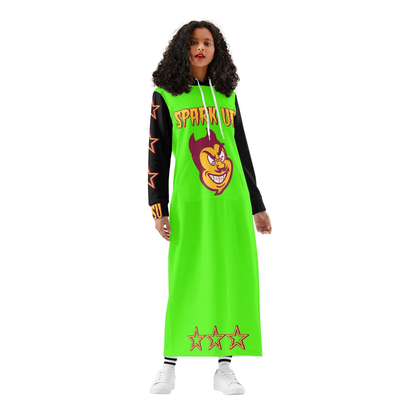 Sun Devil S.O.S Follow The Fork Edition Womens Black/GooGreen Long Hoodie Dress