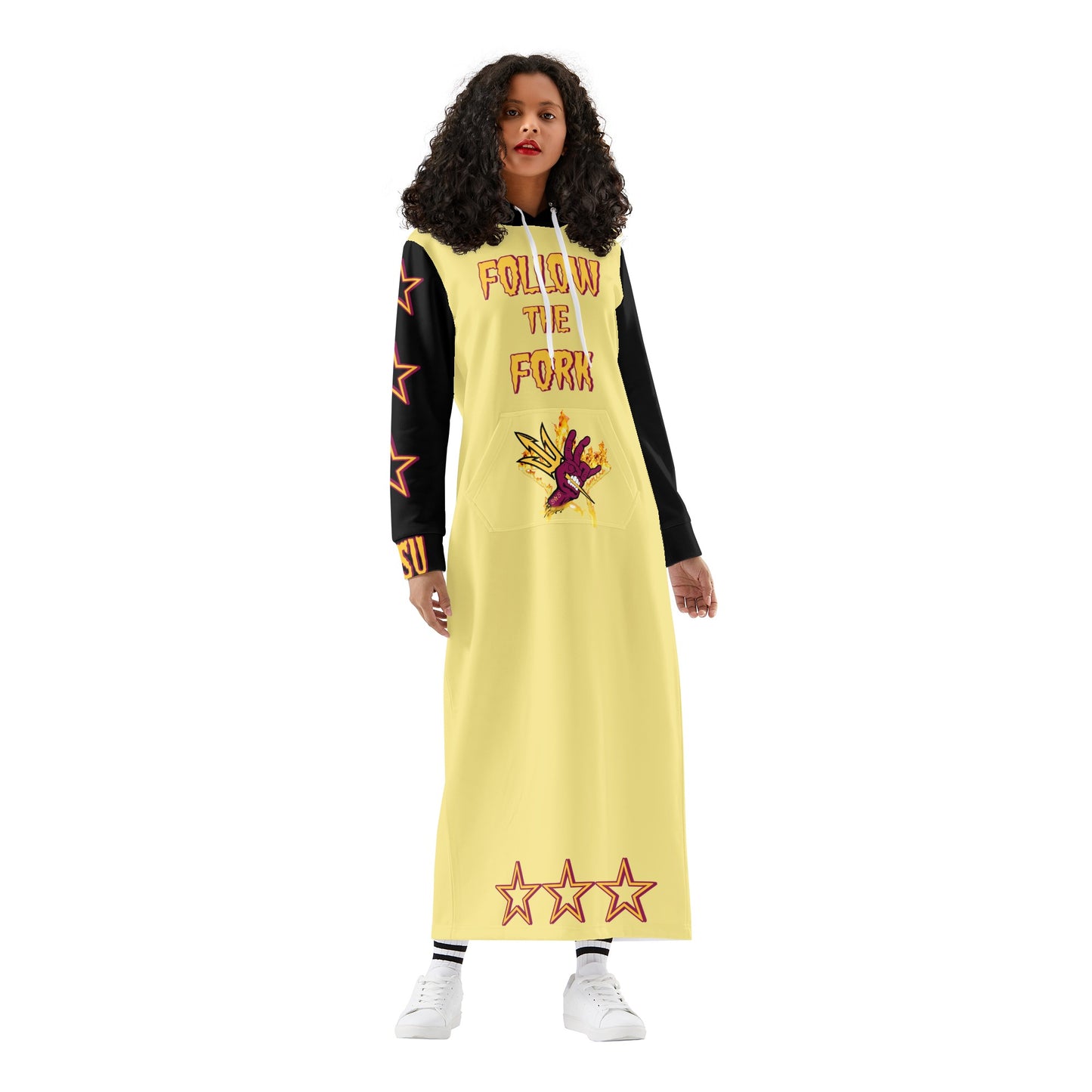 Sun Devil S.O.S Follow The Fork Edition Womens Black/Tan Long Hoodie Dress