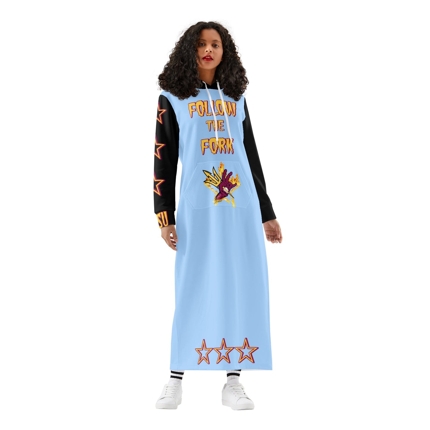 Sun Devil S.O.S Follow The Fork Edition Womens Black/SkyBlue Long Hoodie Dress