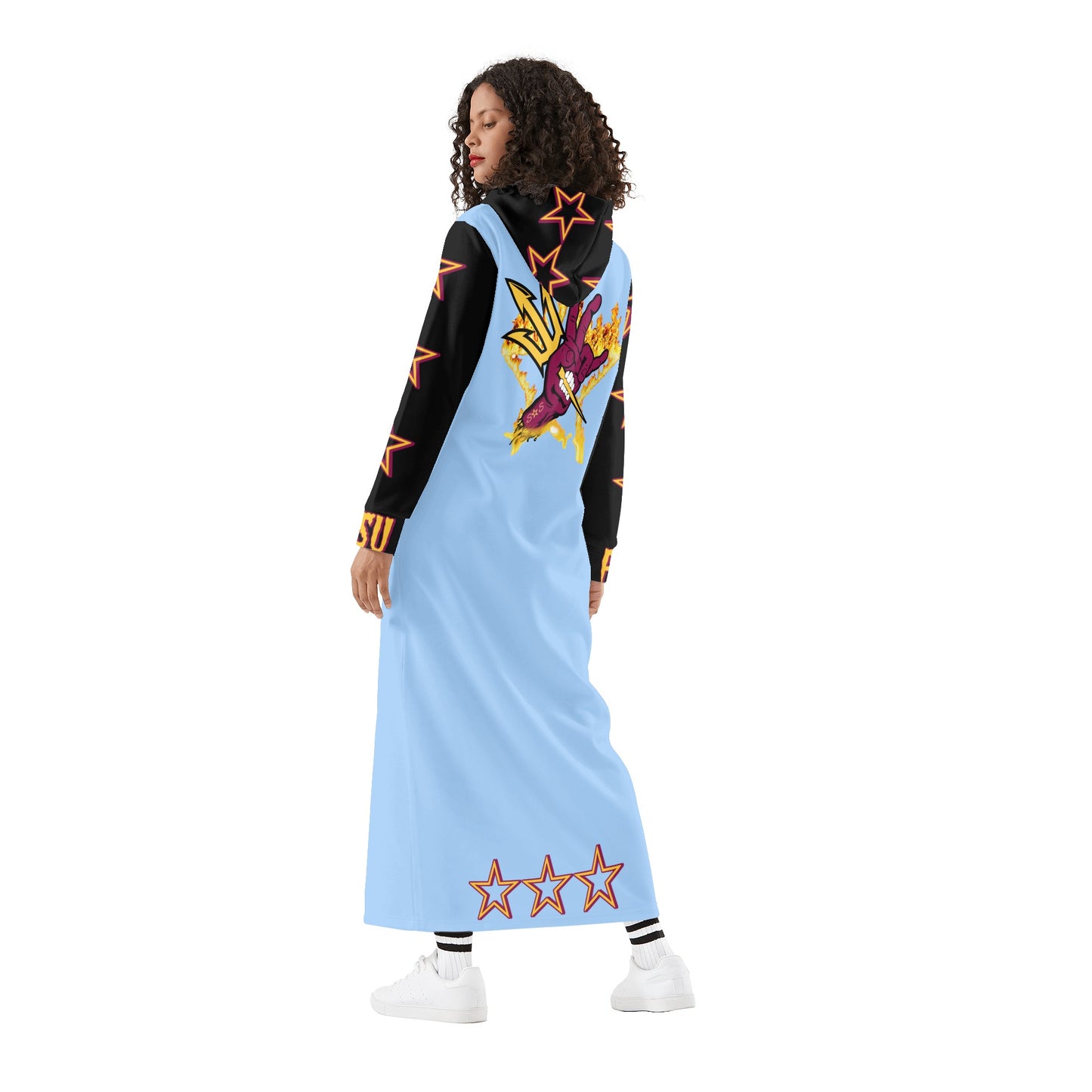 Sun Devil S.O.S Follow The Fork Edition Womens Black/SkyBlue Long Hoodie Dress