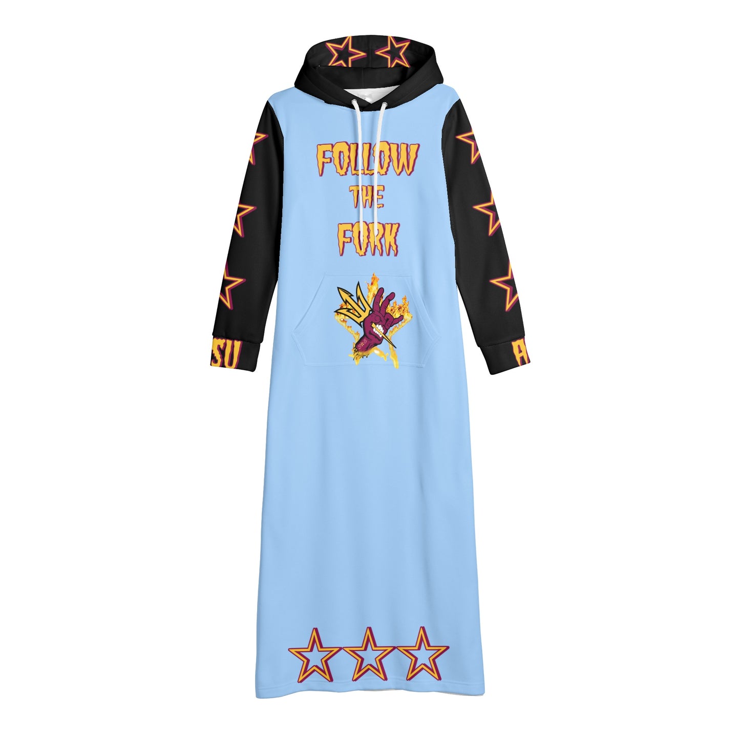 Sun Devil S.O.S Follow The Fork Edition Womens Black/SkyBlue Long Hoodie Dress