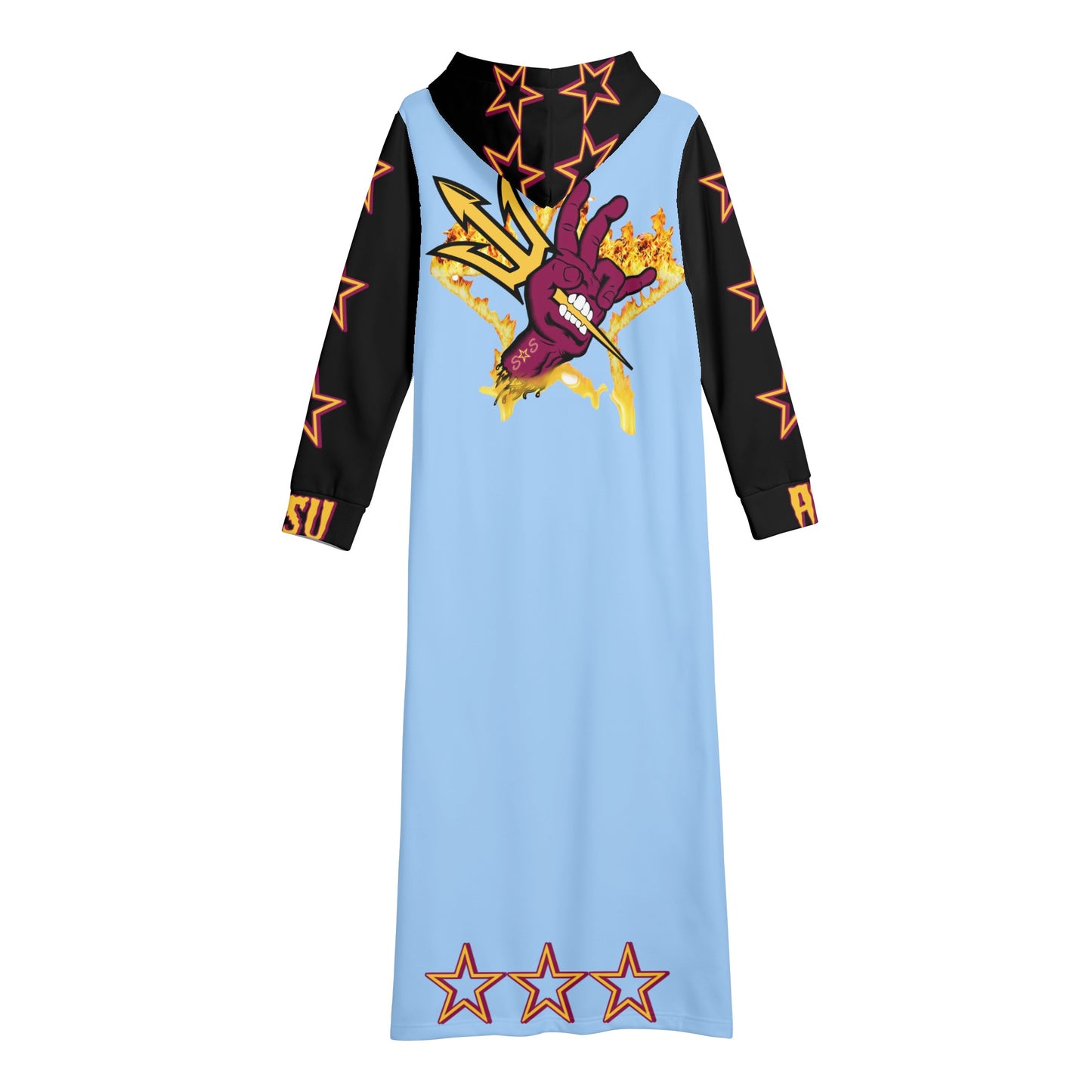 Sun Devil S.O.S Follow The Fork Edition Womens Black/SkyBlue Long Hoodie Dress