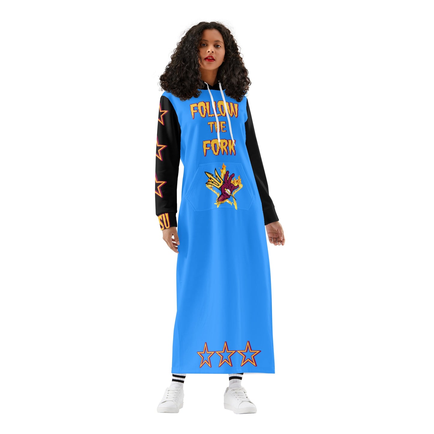 Sun Devil S.O.S Follow The Fork Edition Womens Black/Blue Long Hoodie Dress