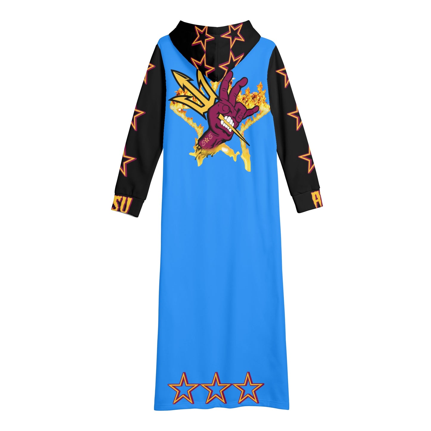 Sun Devil S.O.S Follow The Fork Edition Womens Black/Blue Long Hoodie Dress