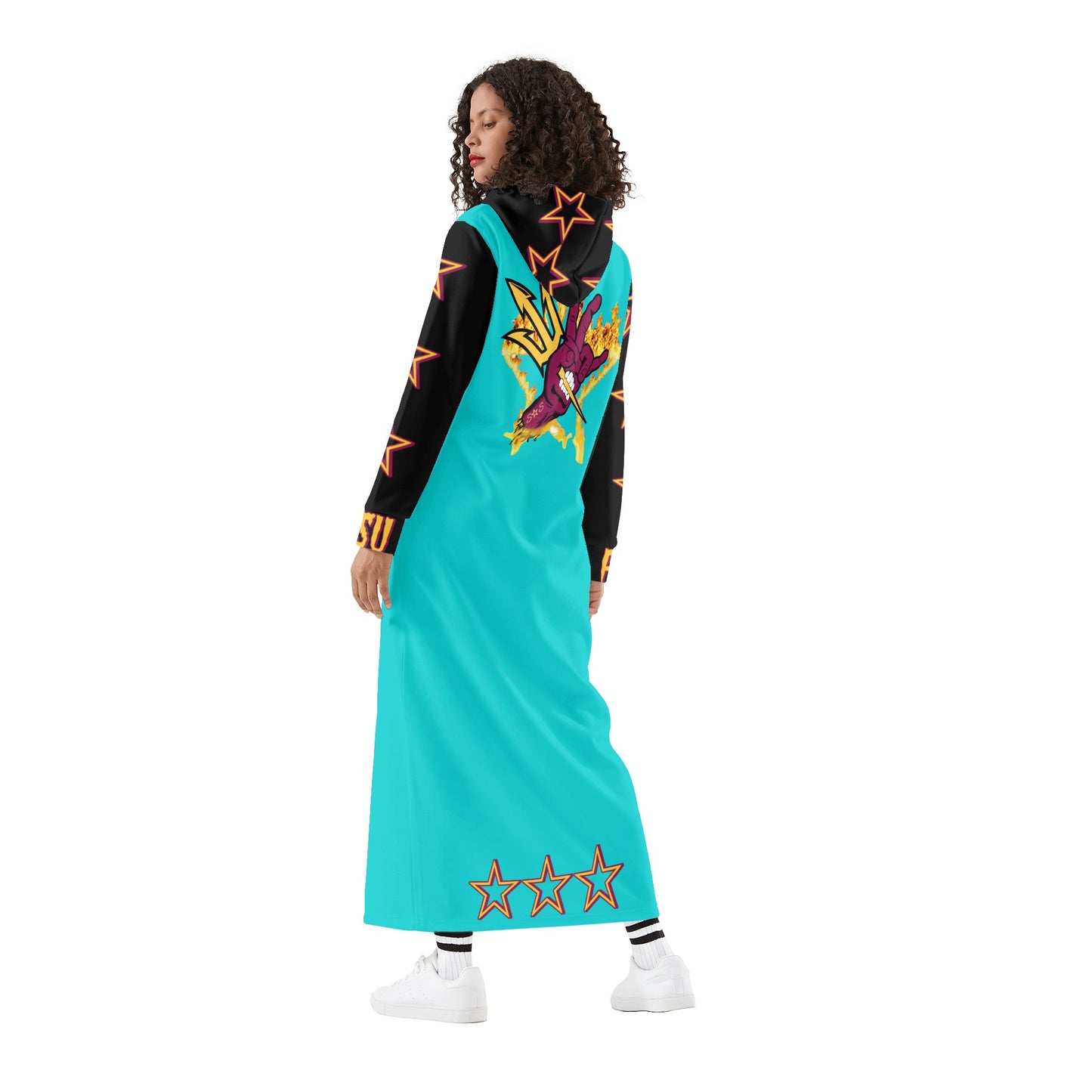 Sun Devil S.O.S Follow The Fork Edition Womens Black/Turquoise Long Hoodie Dress