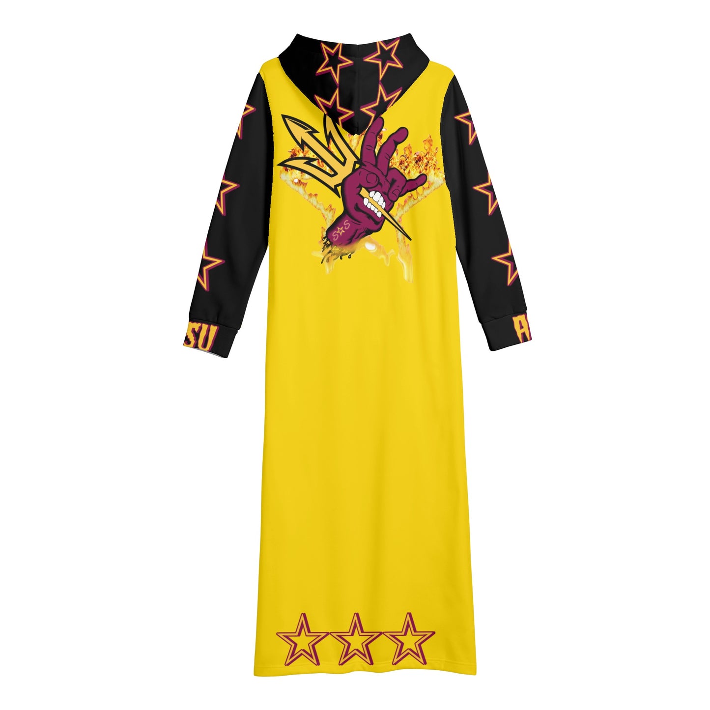 Sun Devil S.O.S Follow The Fork Edition Womens Black/Gold Long Hoodie Dress