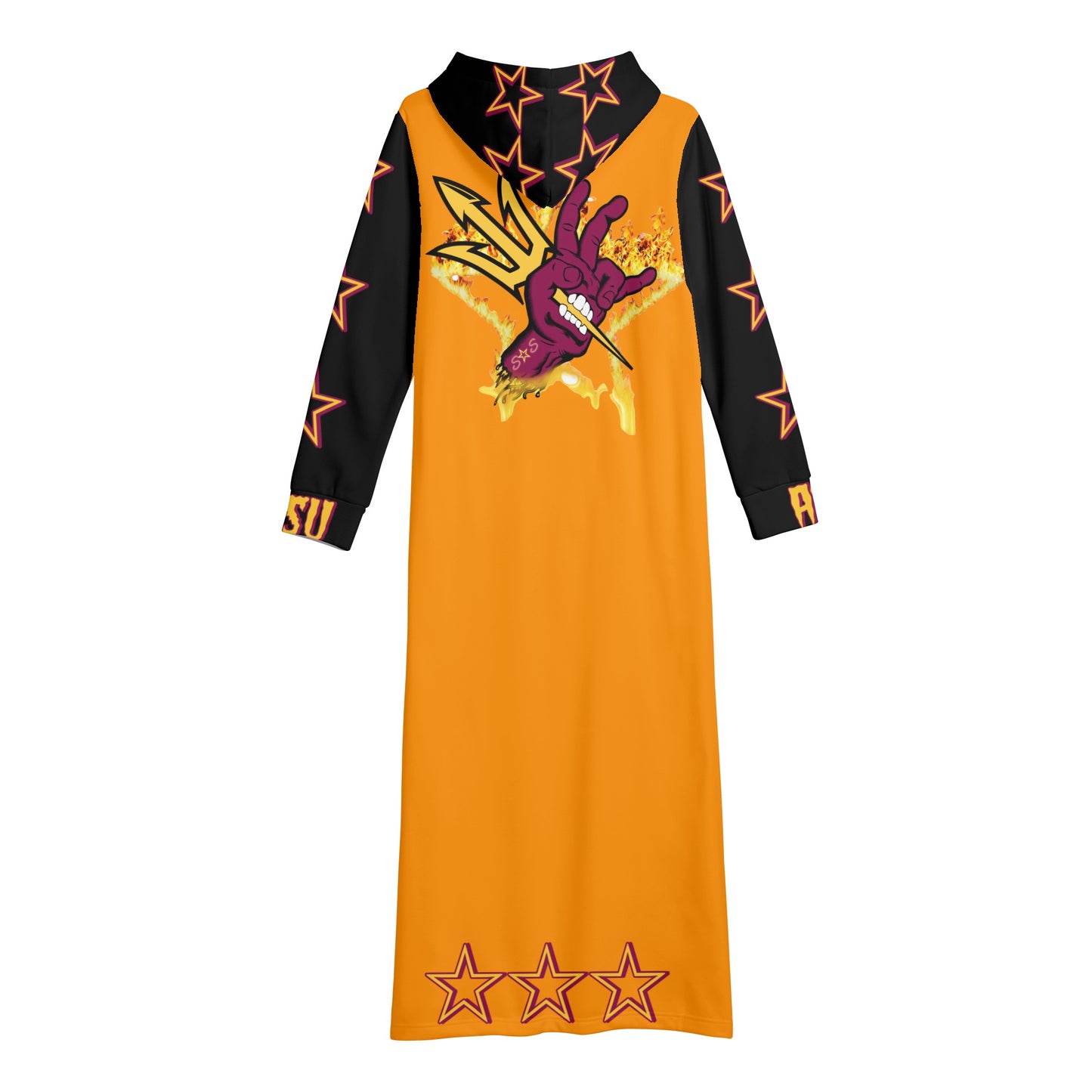 Sun Devil S.O.S Follow The Fork Edition Womens Black/Orange Long Hoodie Dress