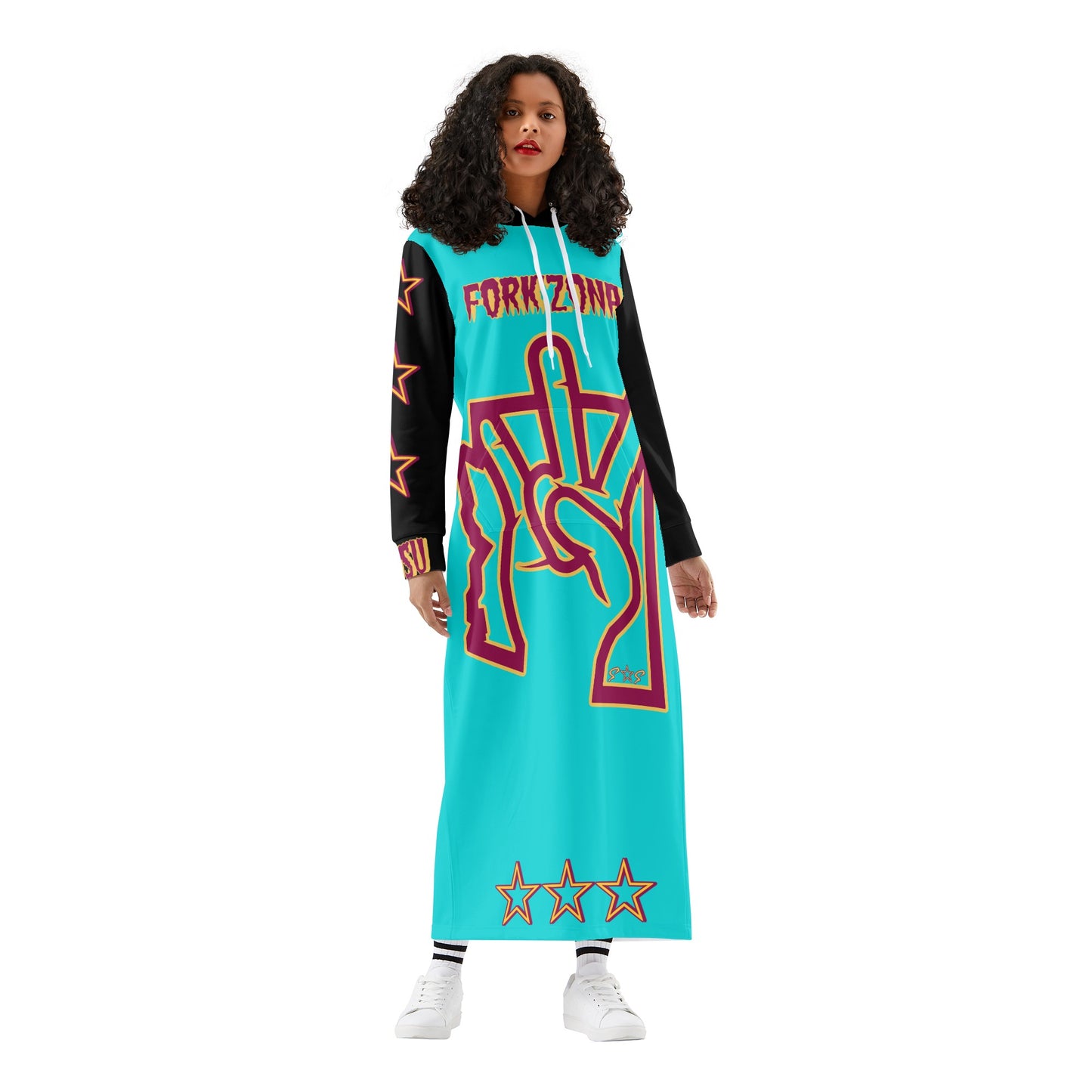 Sun Devil S.O.S ForkZona Edition Womens Black/Turquoise Long Hoodie Dress