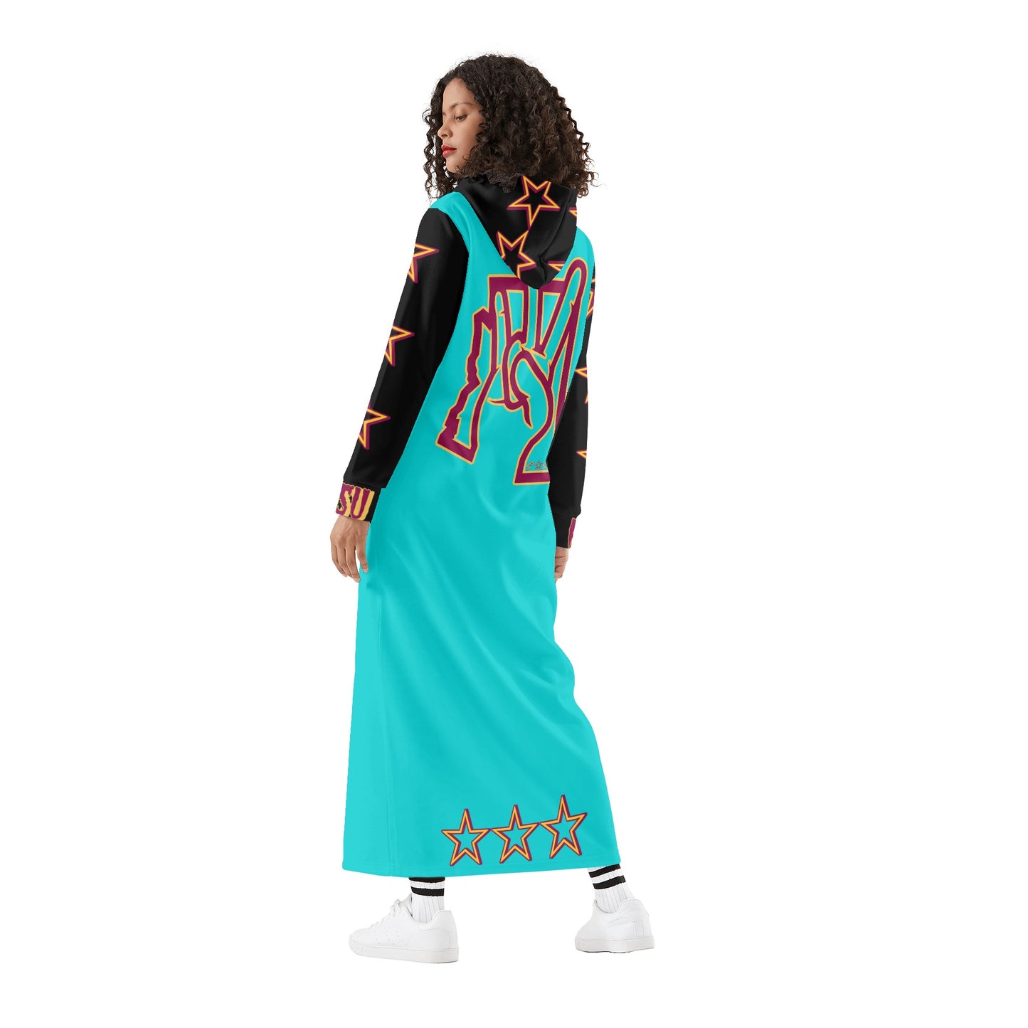 Sun Devil S.O.S ForkZona Edition Womens Black/Turquoise Long Hoodie Dress