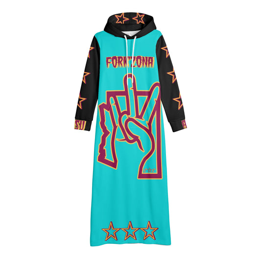 Sun Devil S.O.S ForkZona Edition Womens Black/Turquoise Long Hoodie Dress