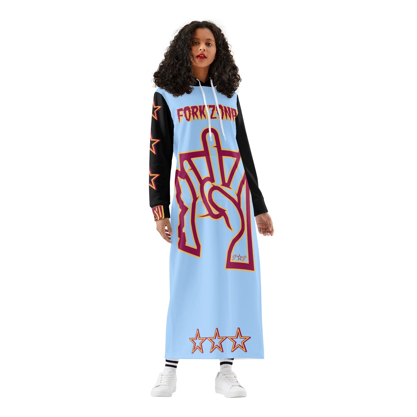 Sun Devil S.O.S ForkZona Edition Womens Black/SkyBlue Long Hoodie Dress