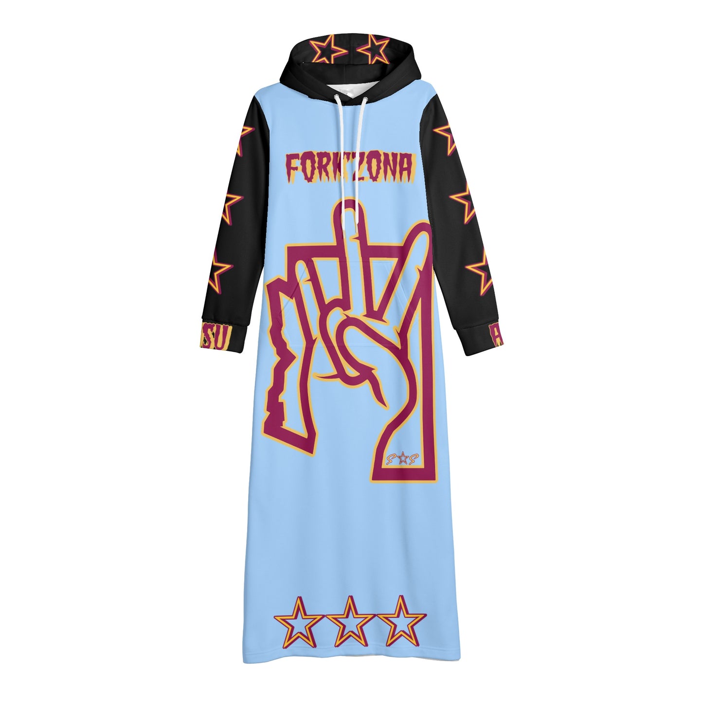 Sun Devil S.O.S ForkZona Edition Womens Black/SkyBlue Long Hoodie Dress