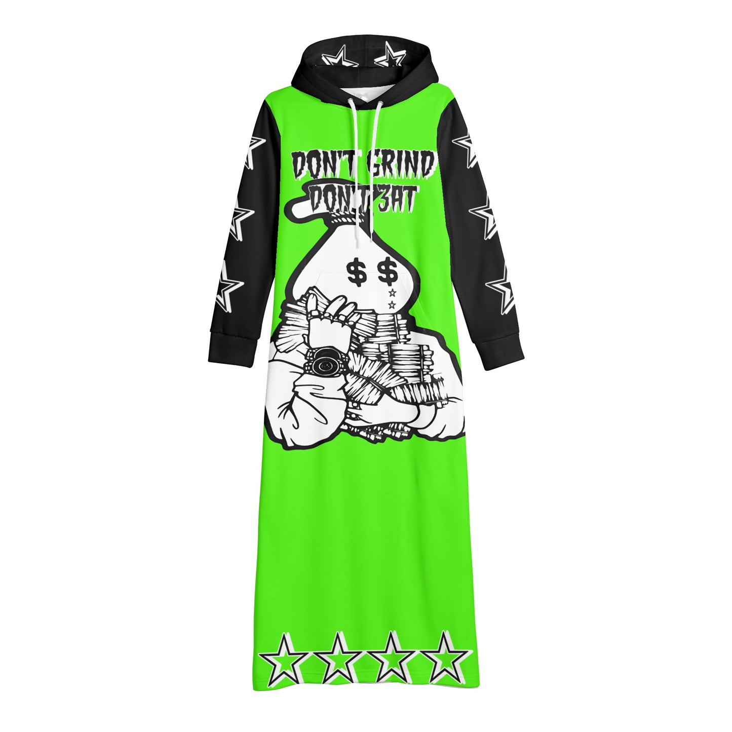 Money Man D.G.D.3 (Dont Grind, Dont 3at) Womens Goo Green Long Hoodie Dress