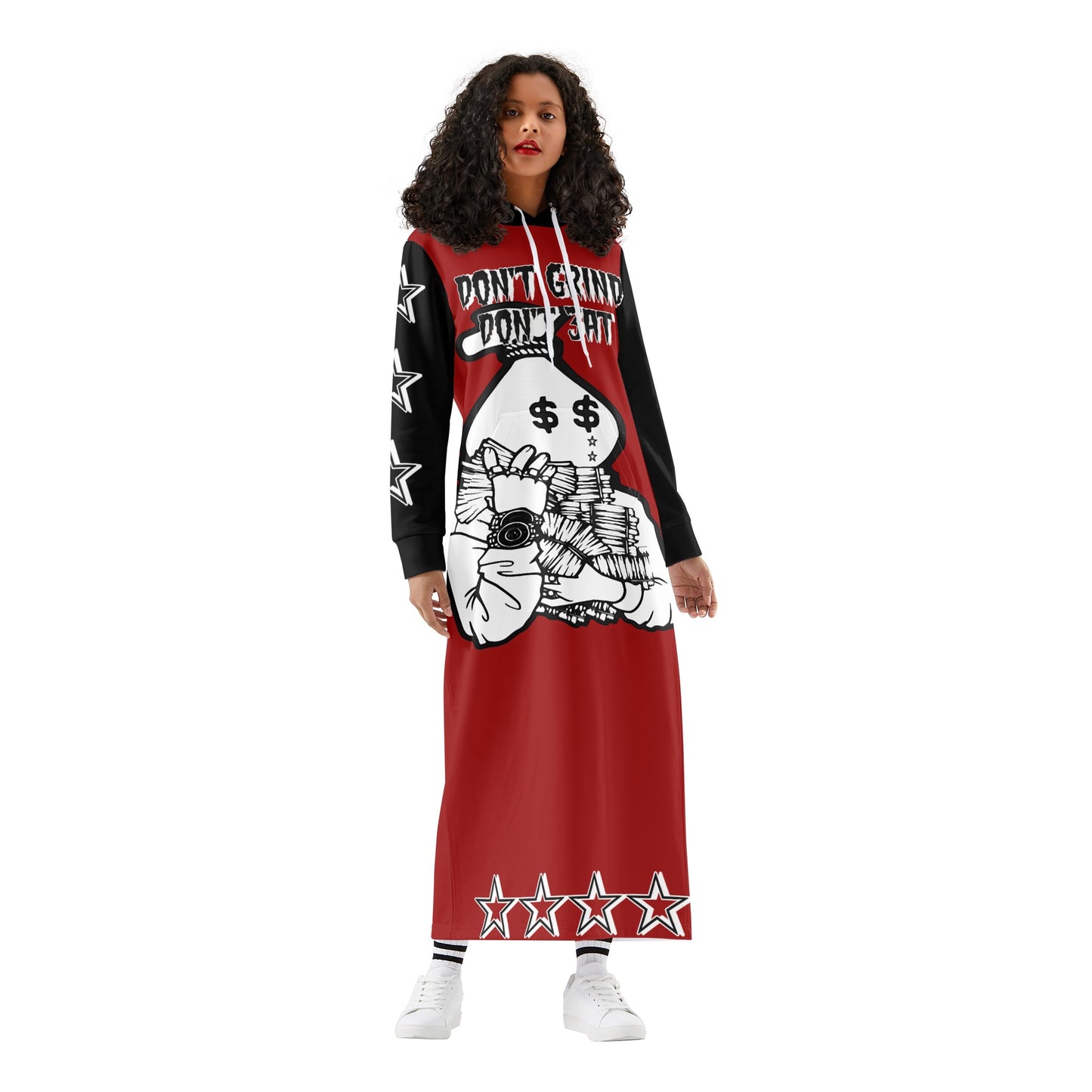 Money Man D.G.D.3 (Dont Grind, Dont 3at) Womens Maroon Long Hoodie Dress