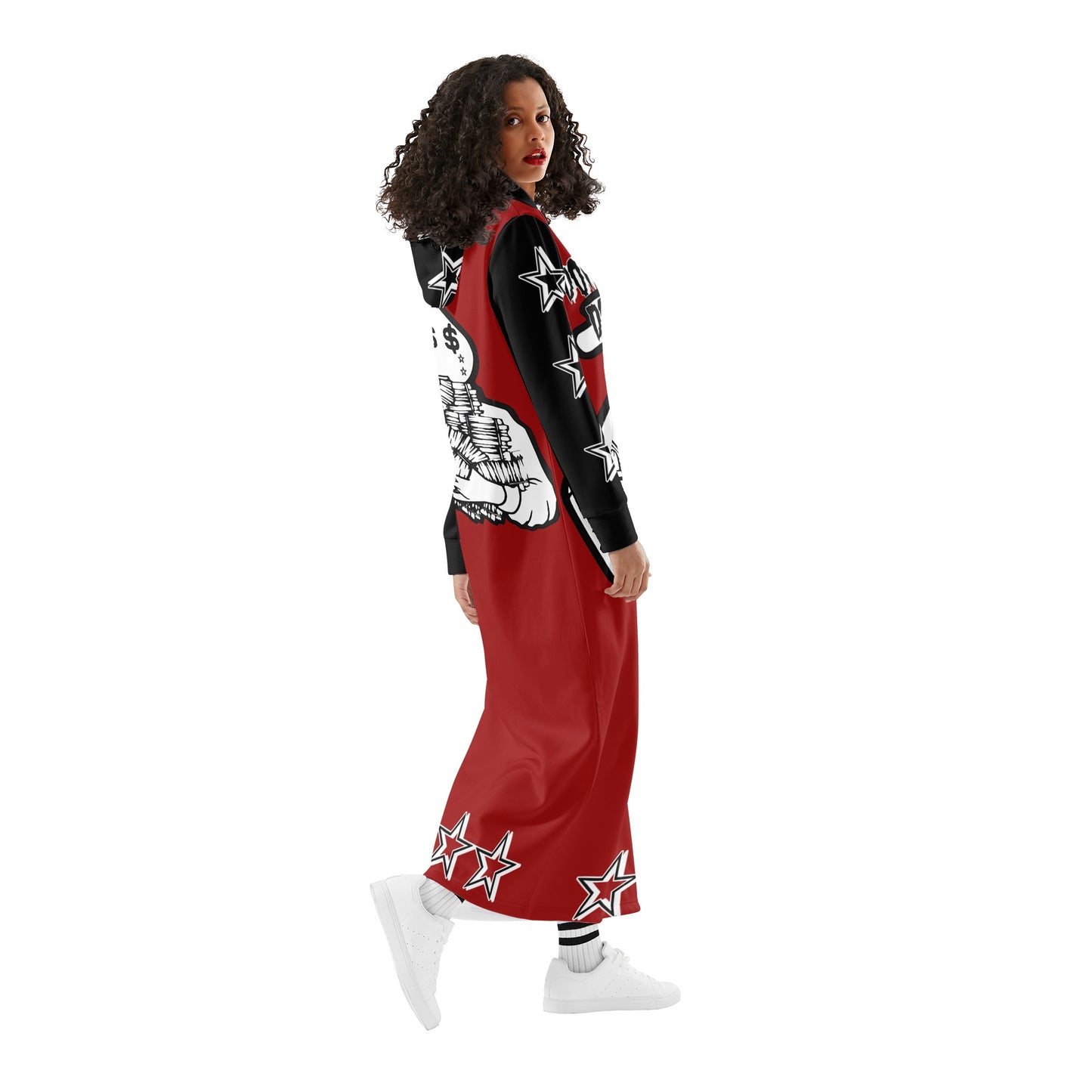 Money Man D.G.D.3 (Dont Grind, Dont 3at) Womens Maroon Long Hoodie Dress