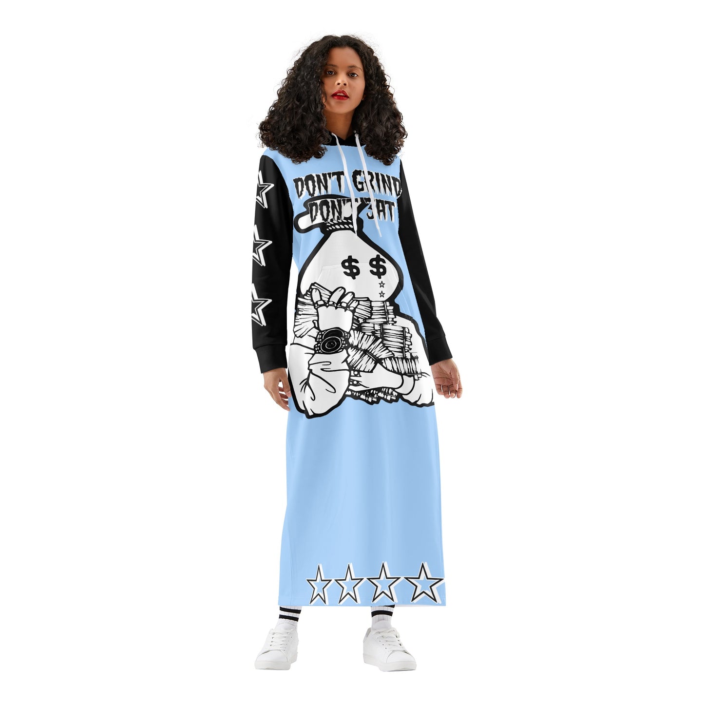 Money Man D.G.D.3 (Dont Grind, Dont 3at) Womens Sky Blue Long Hoodie Dress