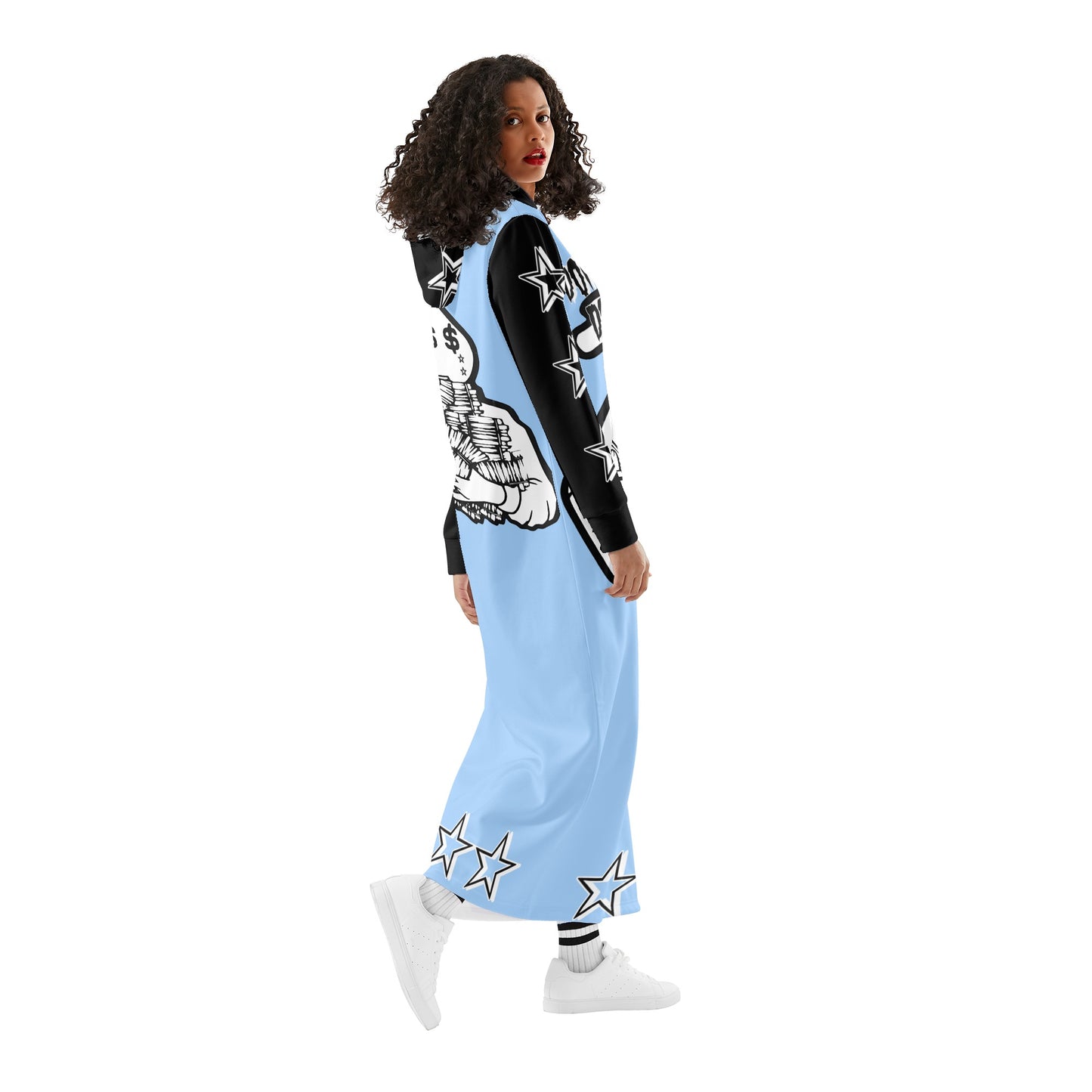 Money Man D.G.D.3 (Dont Grind, Dont 3at) Womens Sky Blue Long Hoodie Dress