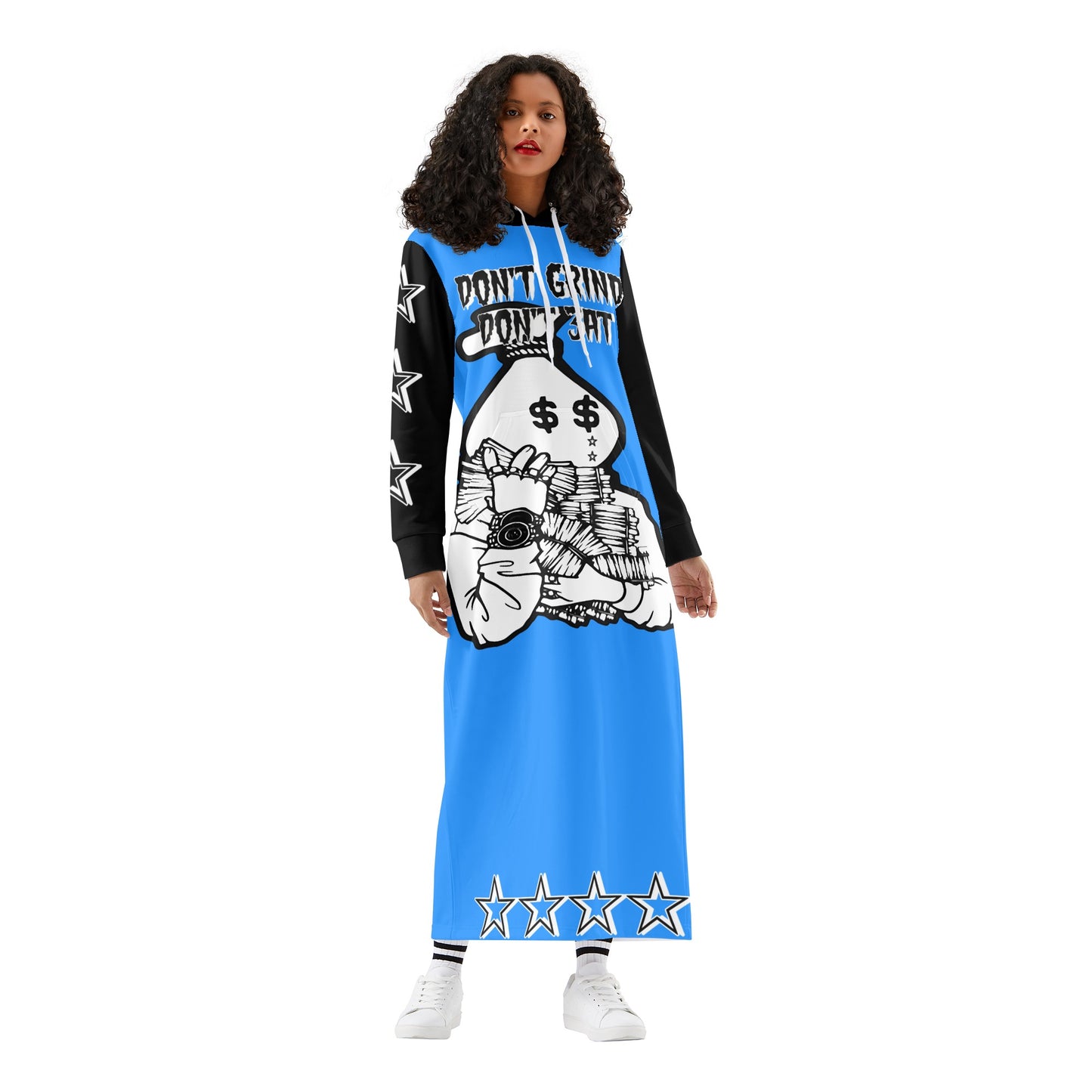 Money Man D.G.D.3 (Dont Grind, Dont 3at) Womens Blue Long Hoodie Dress