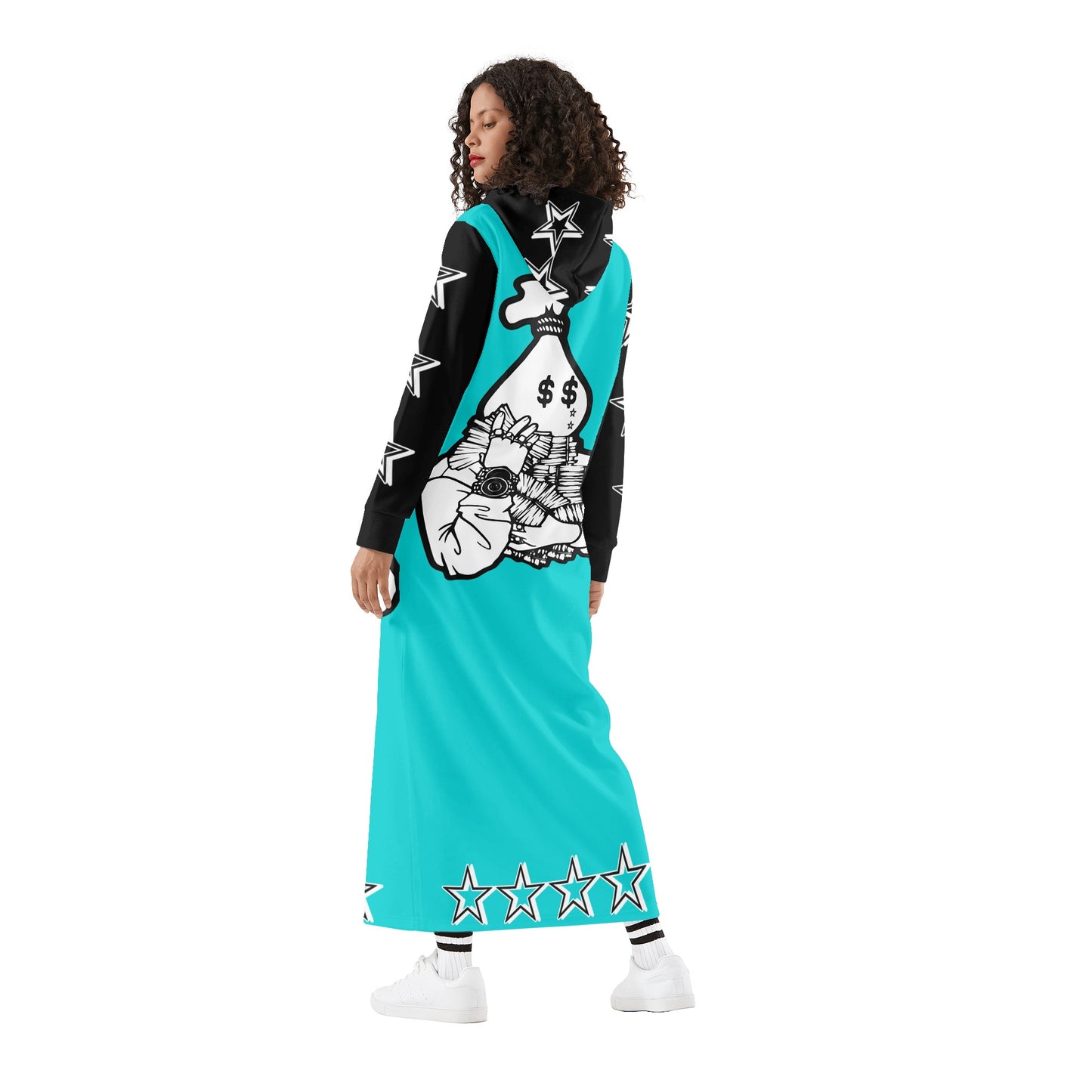 Money Man D.G.D.3 (Dont Grind, Dont 3at) Womens Turquoise Long Hoodie Dress