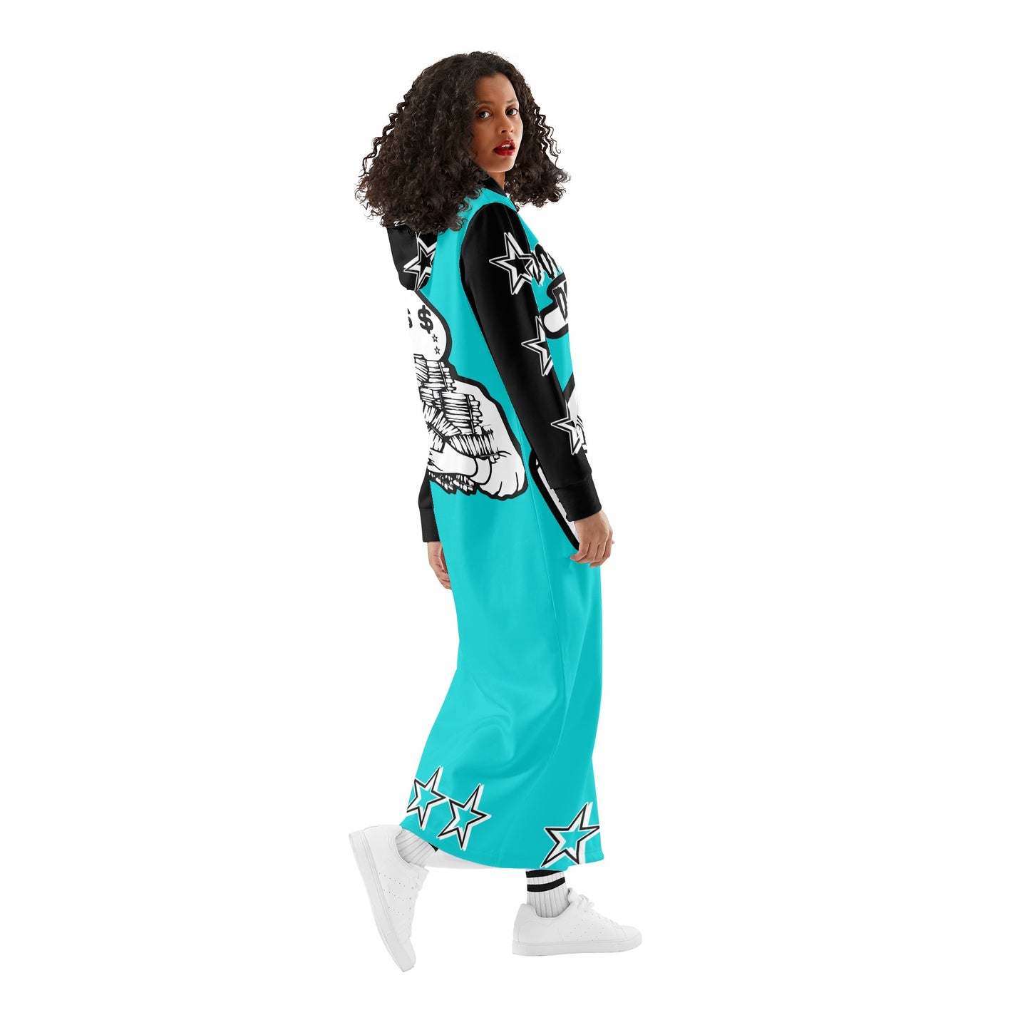 Money Man D.G.D.3 (Dont Grind, Dont 3at) Womens Turquoise Long Hoodie Dress