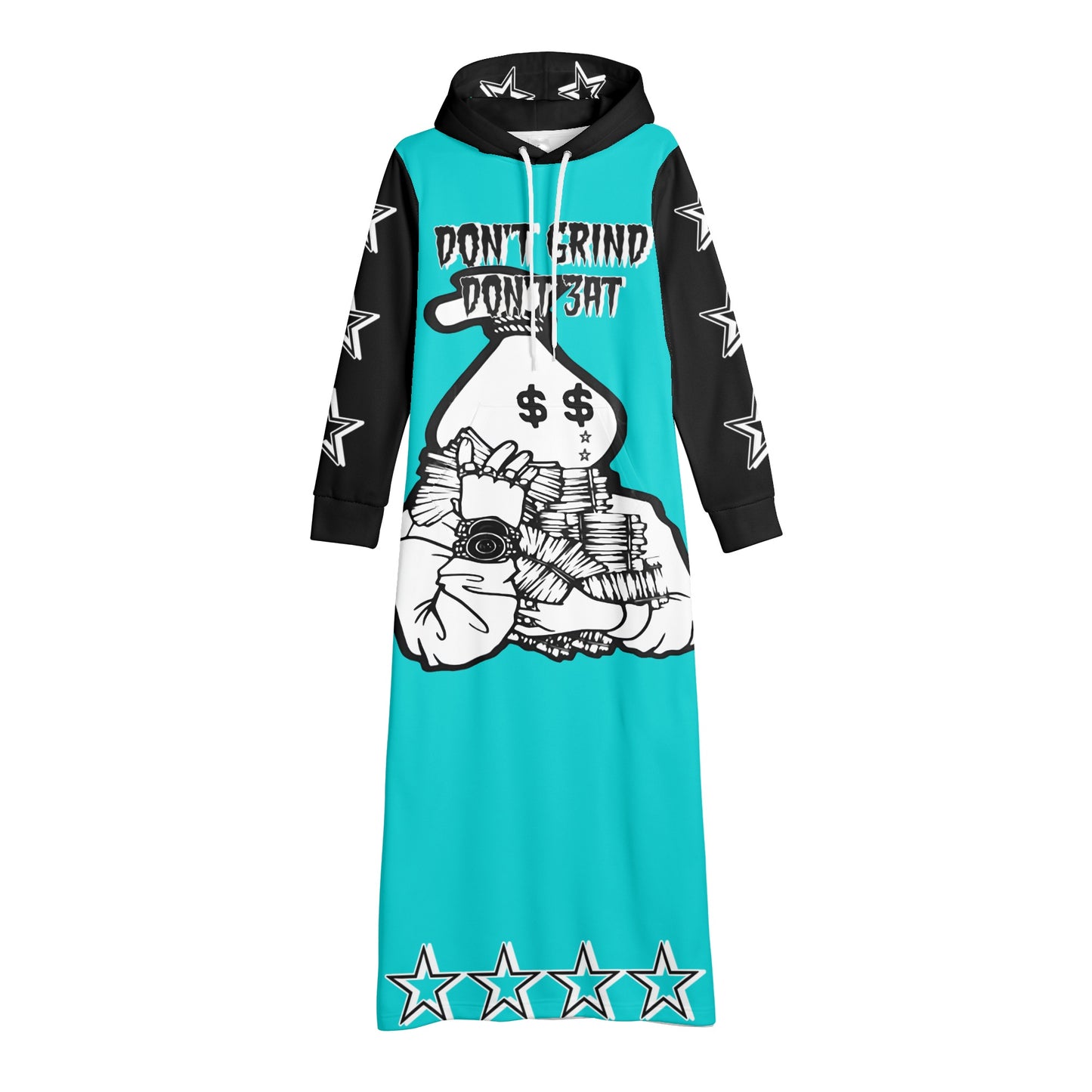 Money Man D.G.D.3 (Dont Grind, Dont 3at) Womens Turquoise Long Hoodie Dress