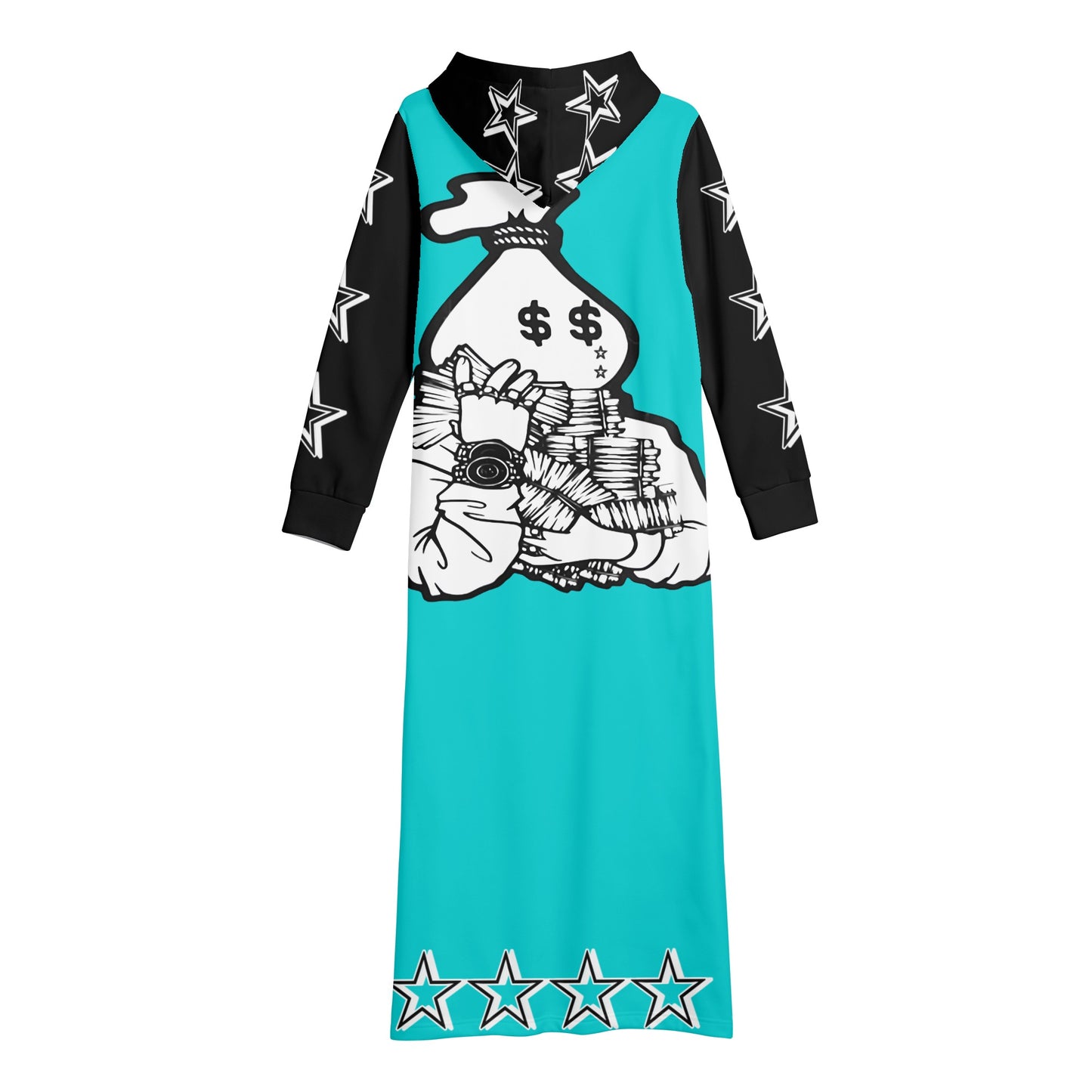 Money Man D.G.D.3 (Dont Grind, Dont 3at) Womens Turquoise Long Hoodie Dress