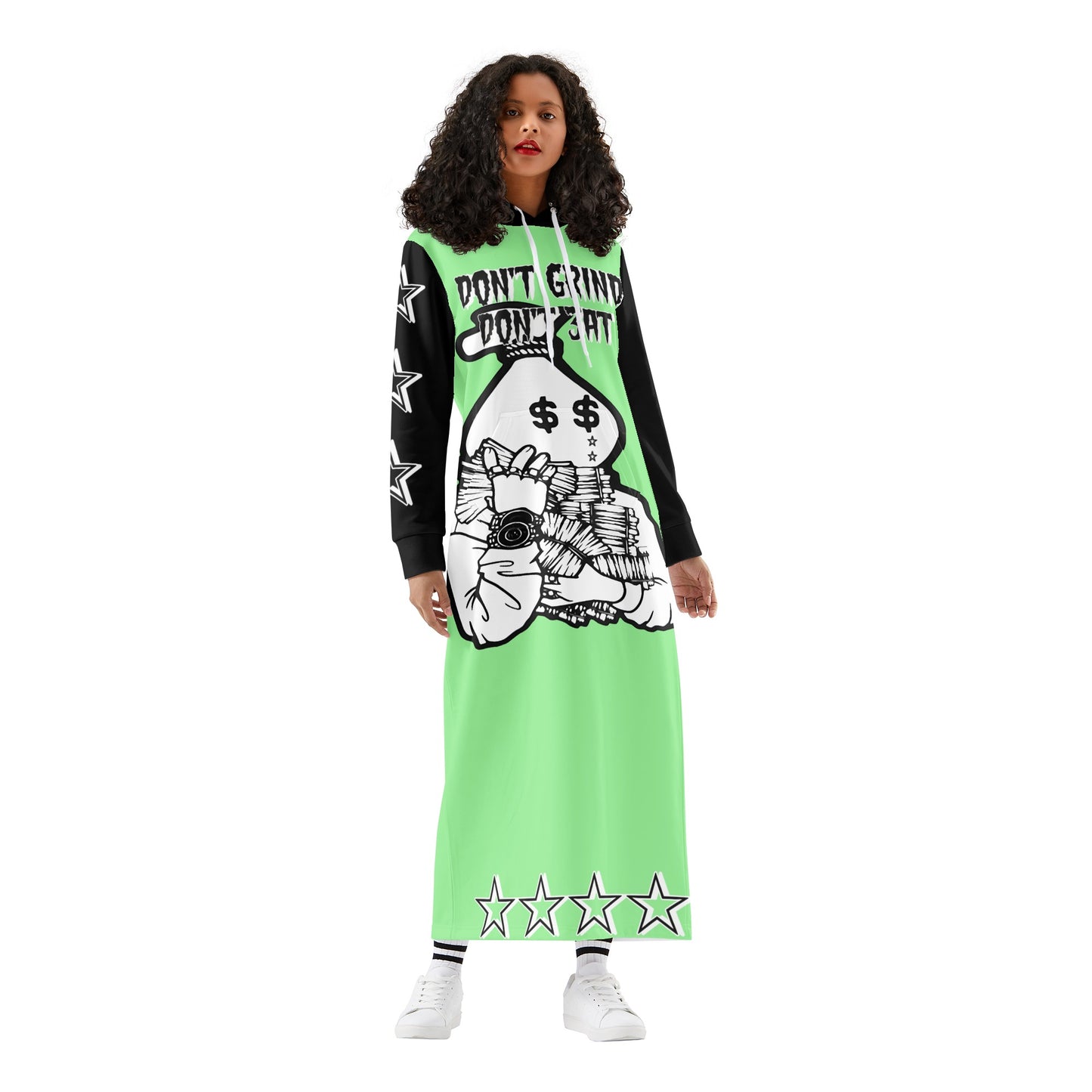 Money Man D.G.D.3 (Dont Grind, Dont 3at) Womens Mint Green Long Hoodie Dress