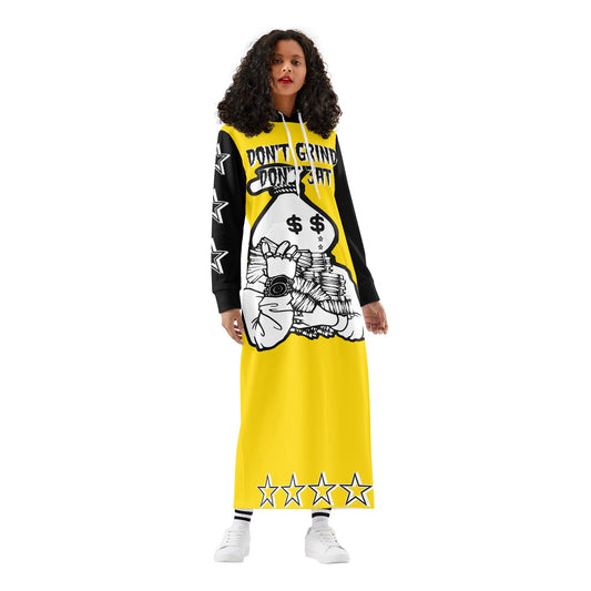 Money Man D.G.D.3 (Dont Grind, Dont 3at) Womens Gold Long Hoodie Dress