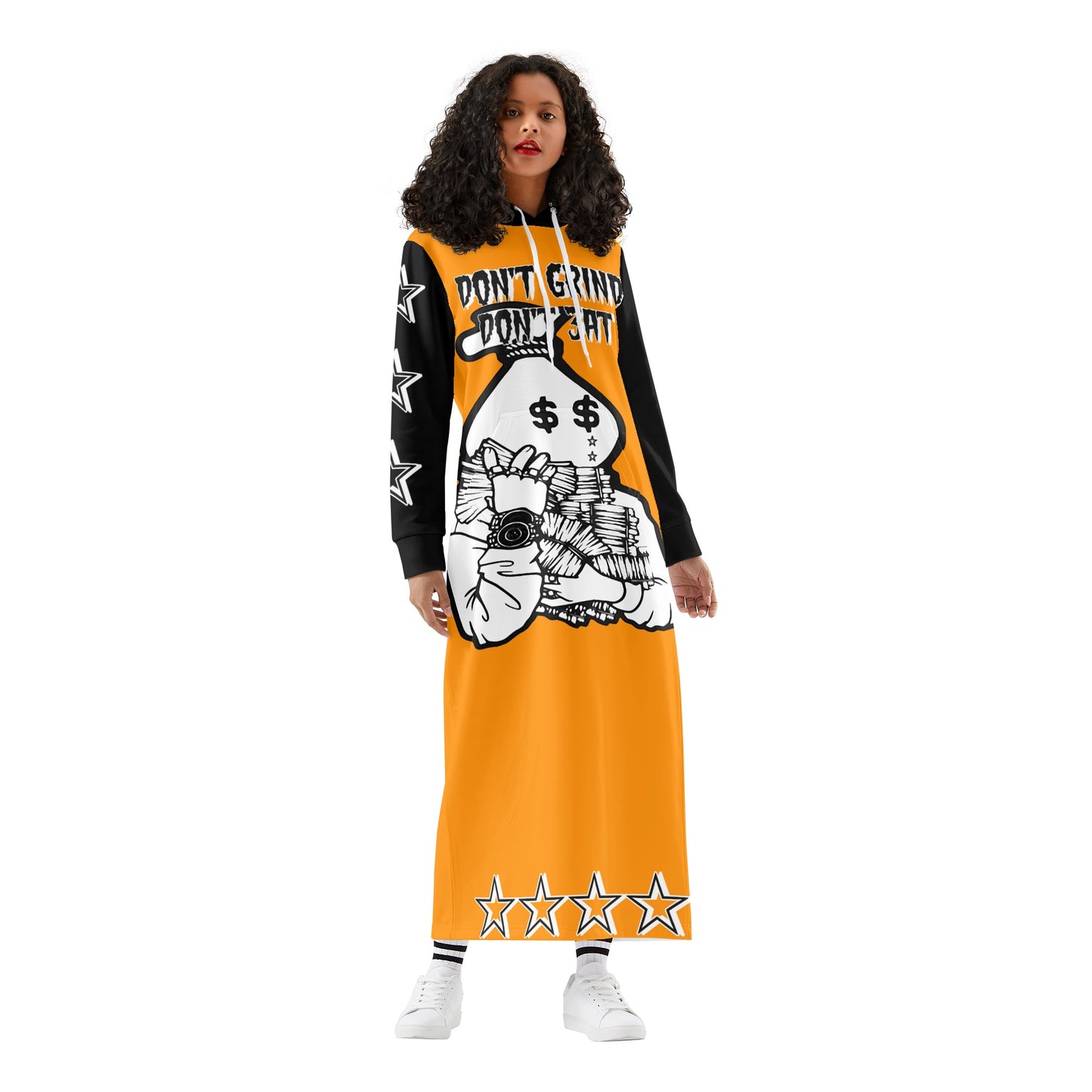 Money Man D.G.D.3 (Dont Grind, Dont 3at) Womens Orange Long Hoodie Dress