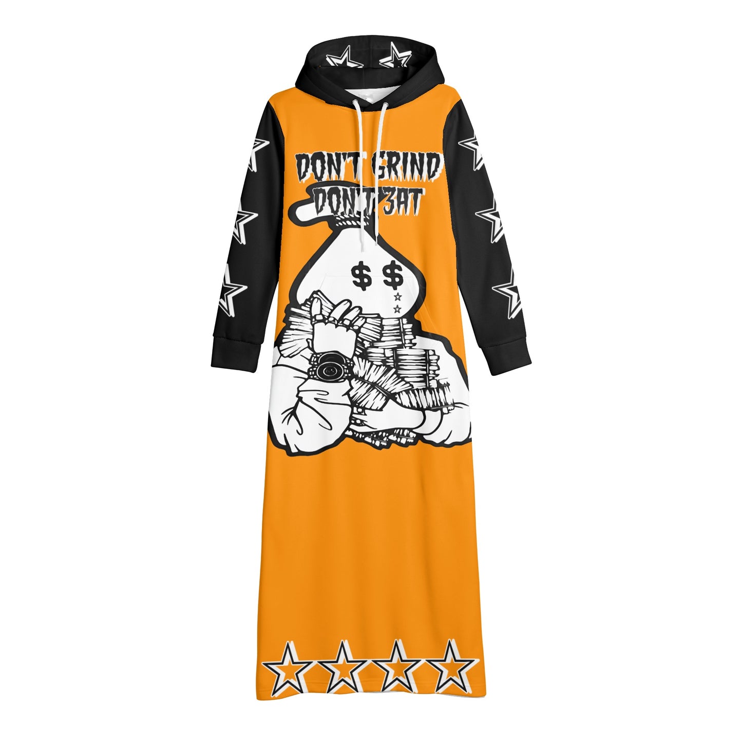 Money Man D.G.D.3 (Dont Grind, Dont 3at) Womens Orange Long Hoodie Dress