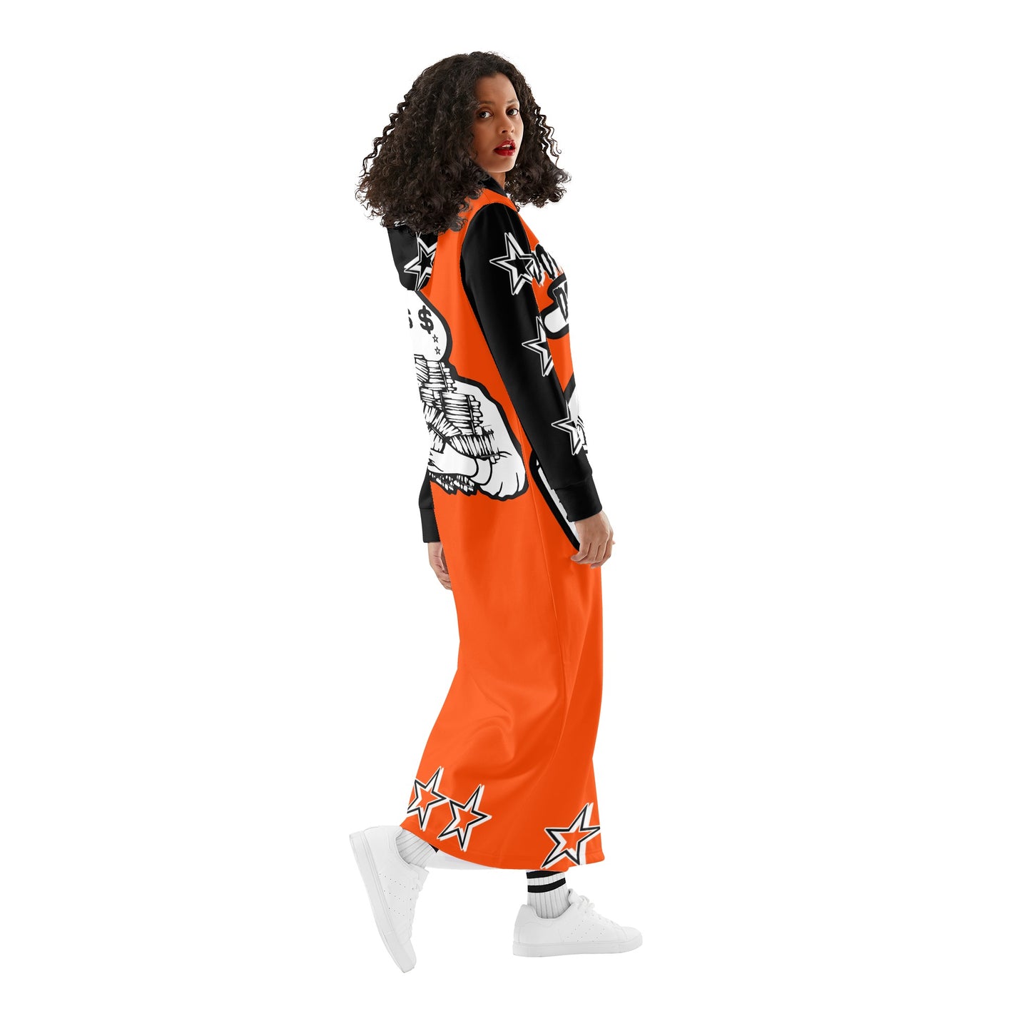 Money Man D.G.D.3 (Dont Grind, Dont 3at) Womens Dark Orange Long Hoodie Dress