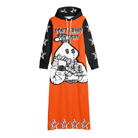 Money Man D.G.D.3 (Dont Grind, Dont 3at) Womens Dark Orange Long Hoodie Dress