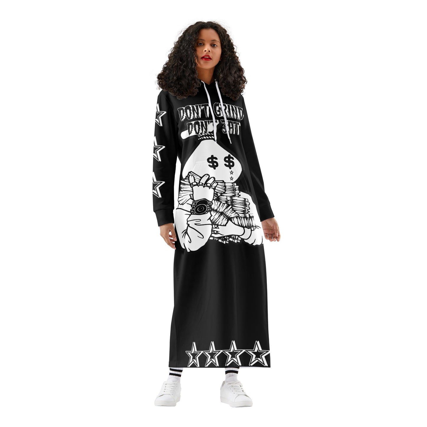 Money Man D.G.D.3 (Dont Grind, Dont 3at) Womens Black Long Hoodie Dress