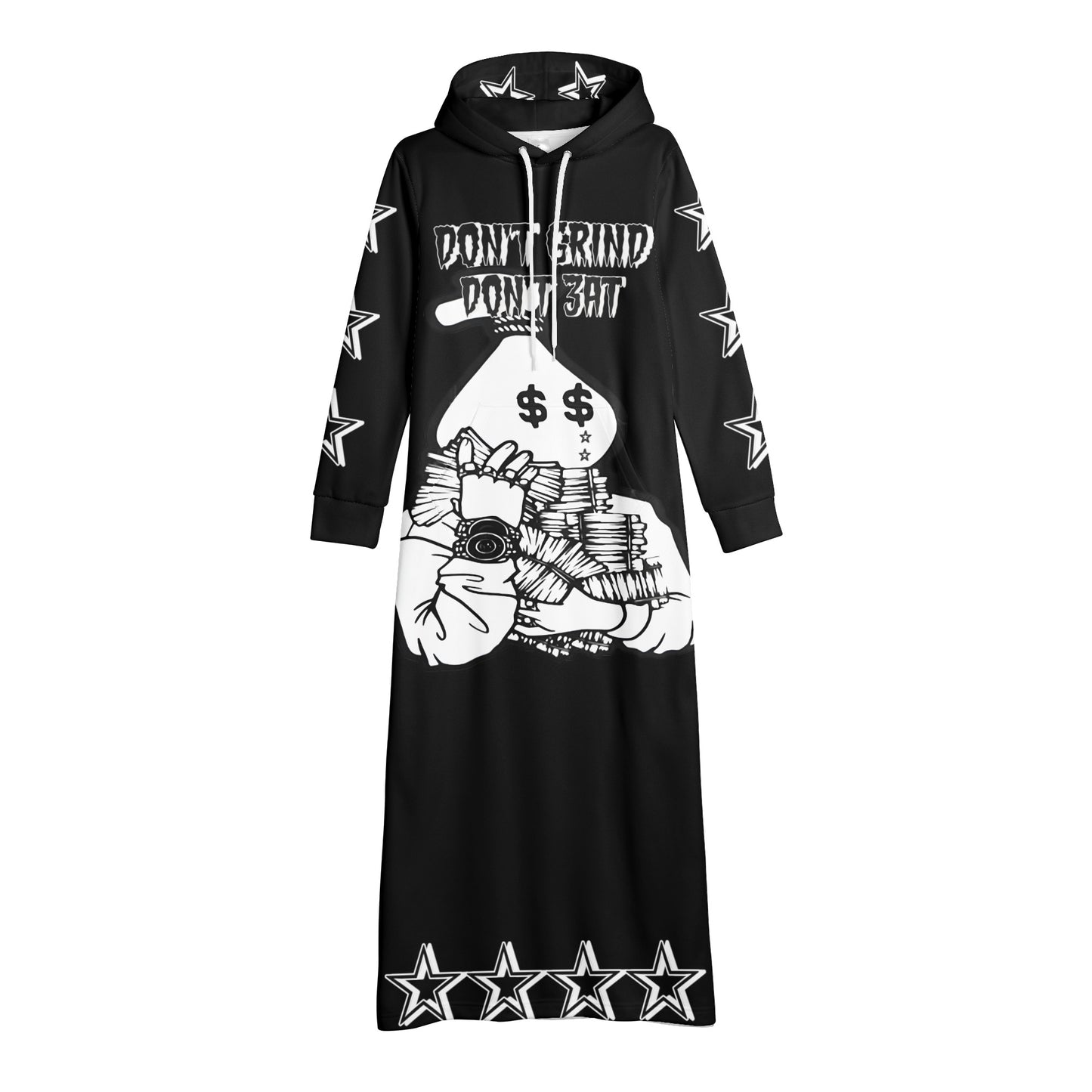 Money Man D.G.D.3 (Dont Grind, Dont 3at) Womens Black Long Hoodie Dress