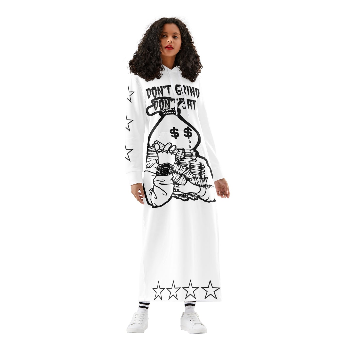 Money Man D.G.D.3 (Dont Grind, Dont 3at) Womens White Long Hoodie Dress