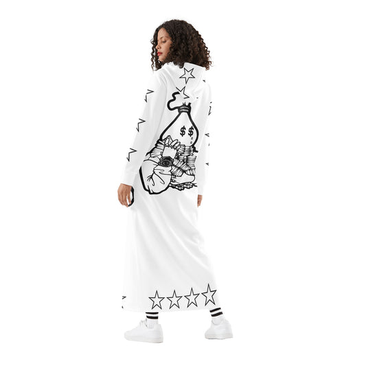 Money Man D.G.D.3 (Dont Grind, Dont 3at) Womens White Long Hoodie Dress