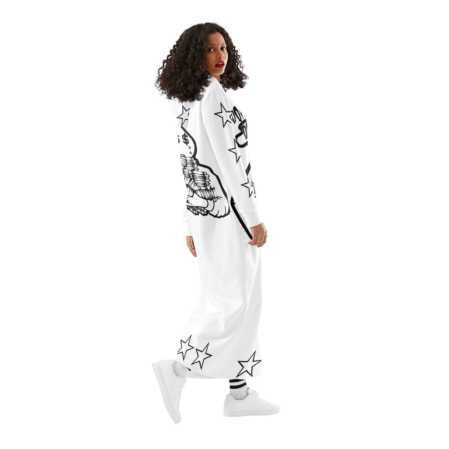 Money Man D.G.D.3 (Dont Grind, Dont 3at) Womens White Long Hoodie Dress