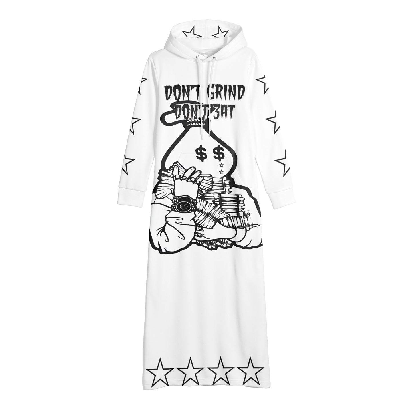 Money Man D.G.D.3 (Dont Grind, Dont 3at) Womens White Long Hoodie Dress