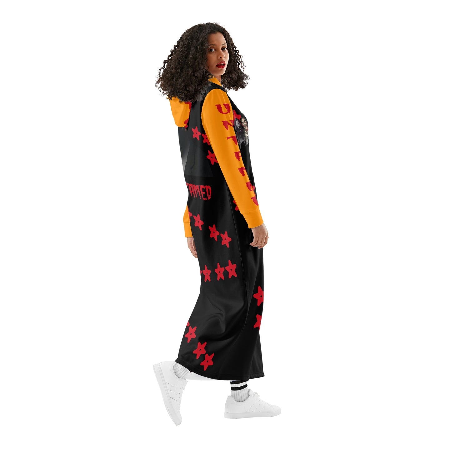 Untamed S.O.S Edition Womens Black/Orange Long Hoodie Dress